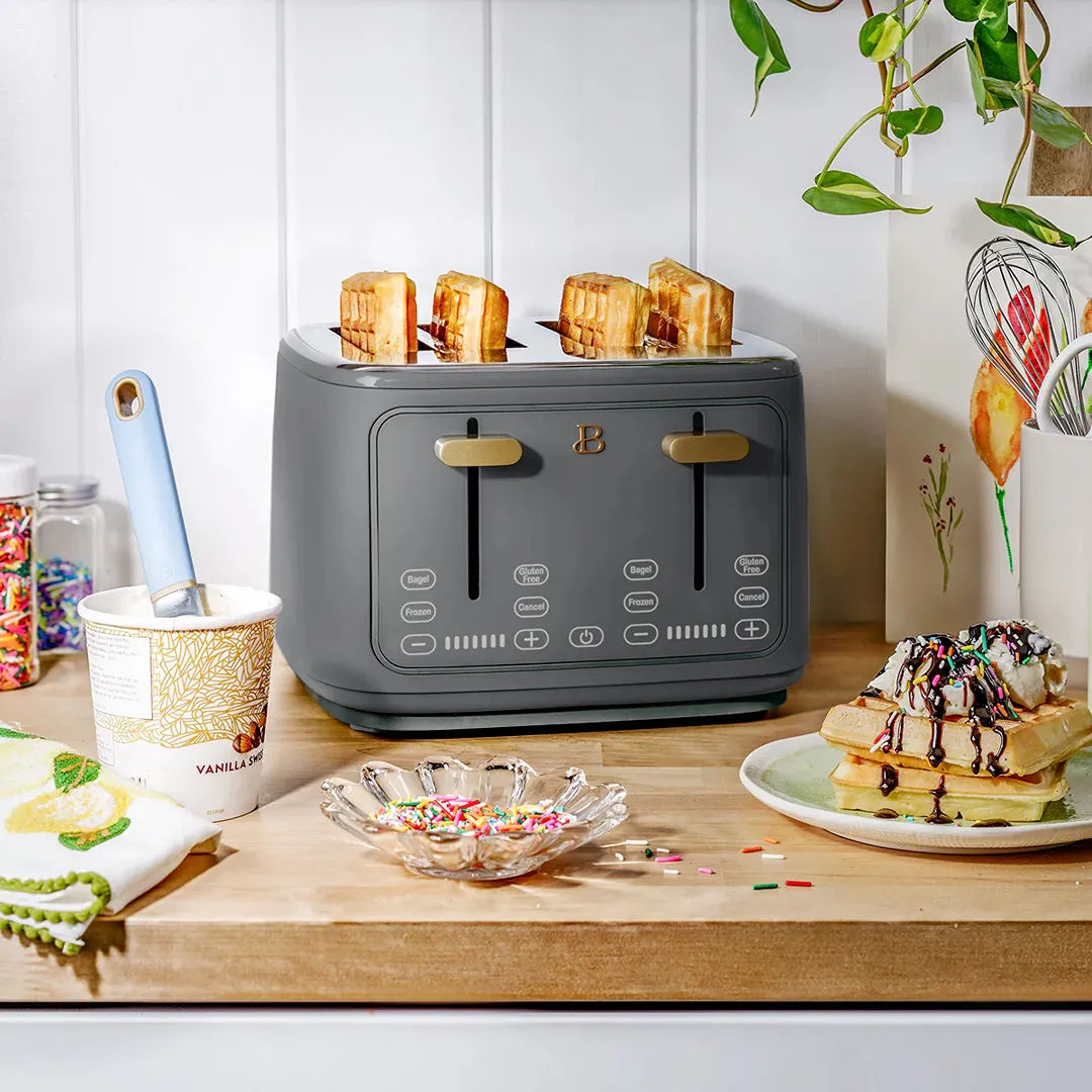 by Drew Barrymore 4-Slice Toaster with Touch-Activated Display Oyster - Grey - Image 2