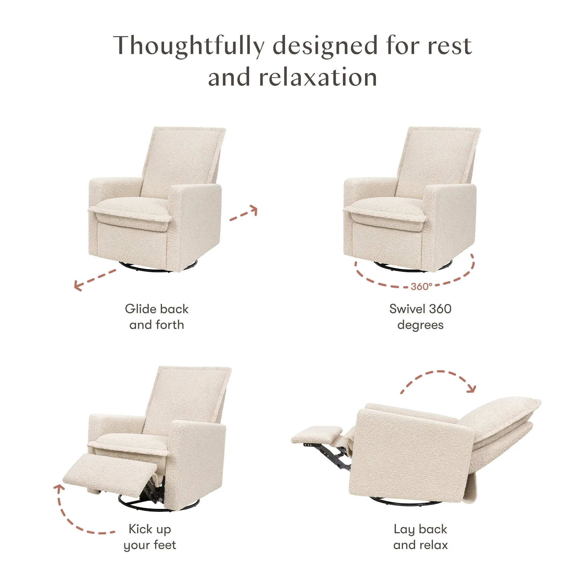 Cali Flange Recliner and Swivel Glider - Cream Shearling - Image 5