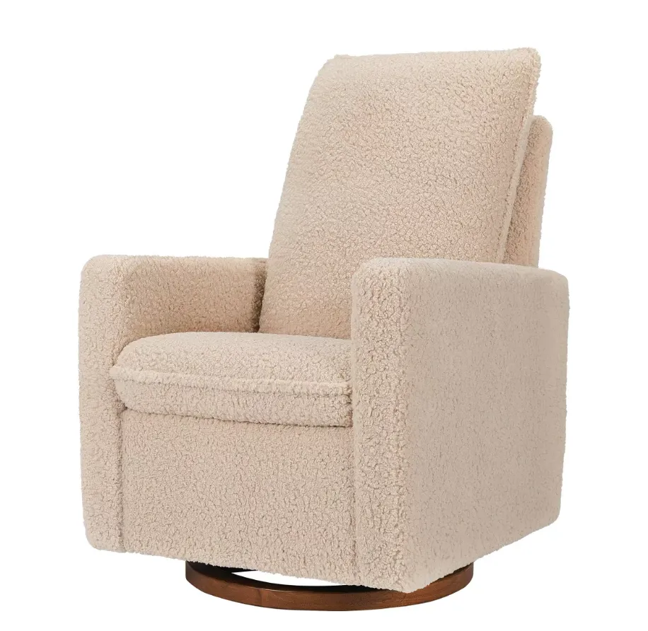 Cali Pillowback Swivel Glider - Chai Shearling w/ Dark Wood Base