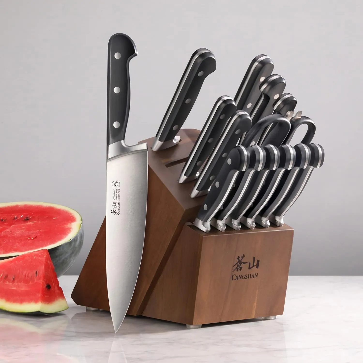 Adams Series German Steel Forged 15-Piece Knife Block Set - Black - Image 4