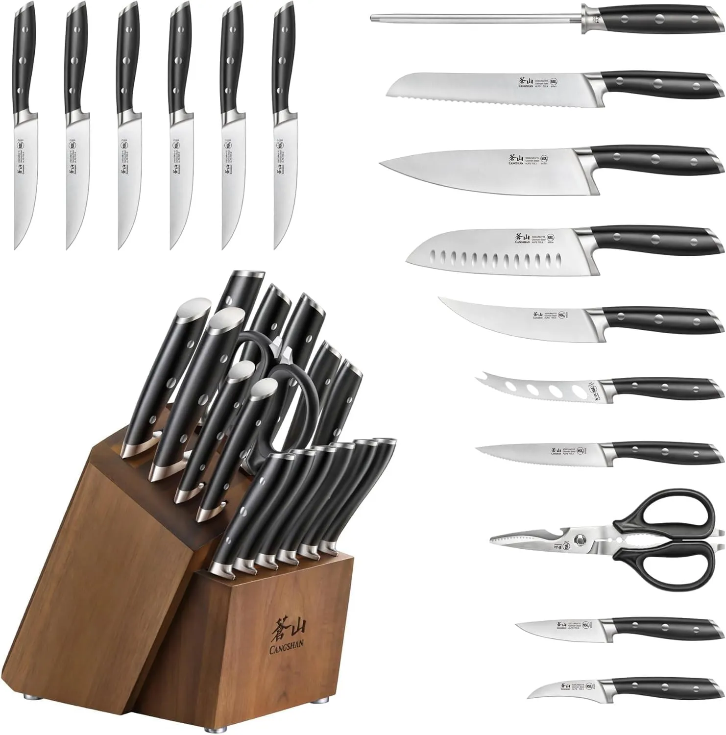 Alps Series German Steel Forged 17-Piece Knife Block Set, Acacia (Black) - Image 3