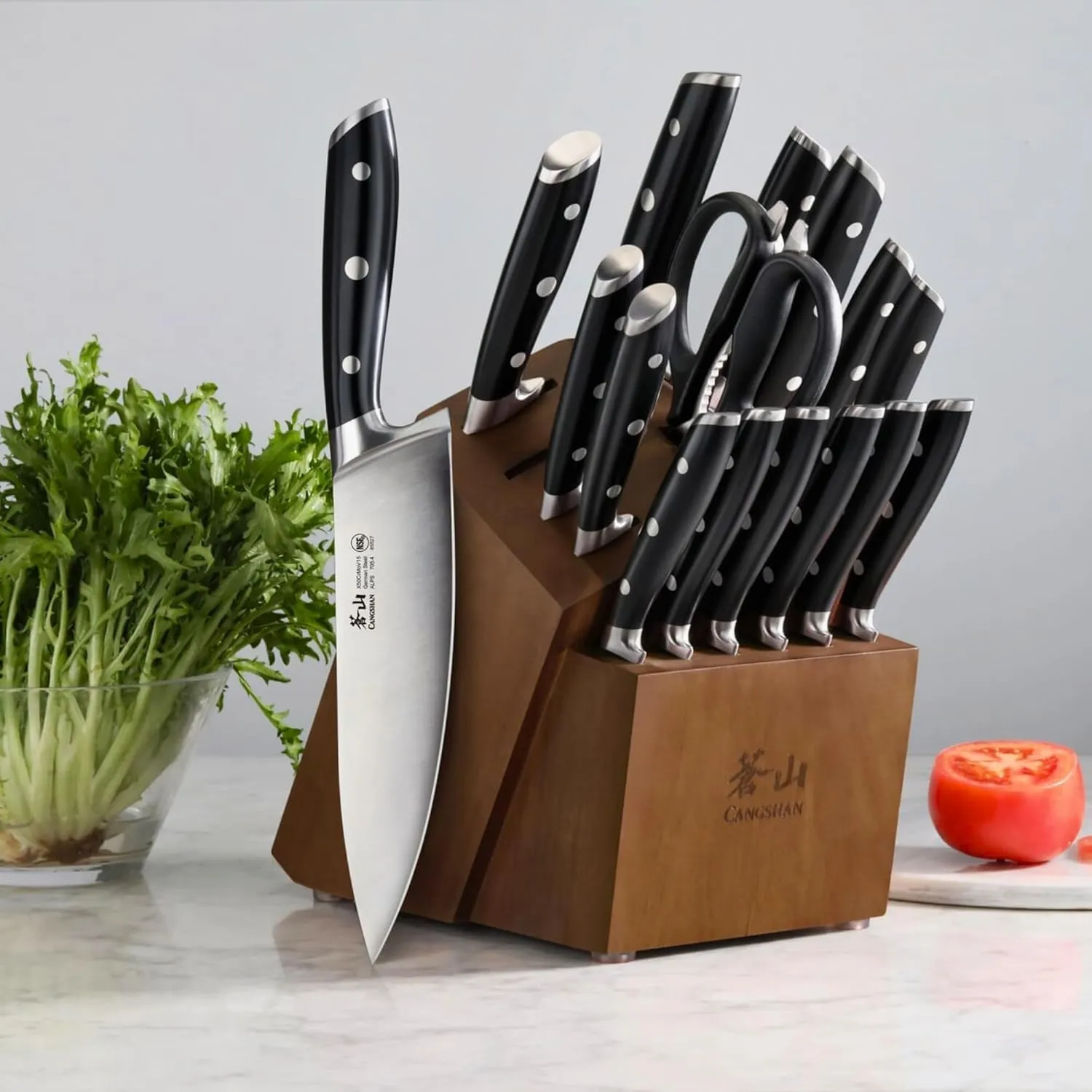 Alps Series German Steel Forged 17-Piece Knife Block Set, Acacia (Black) - Image 4