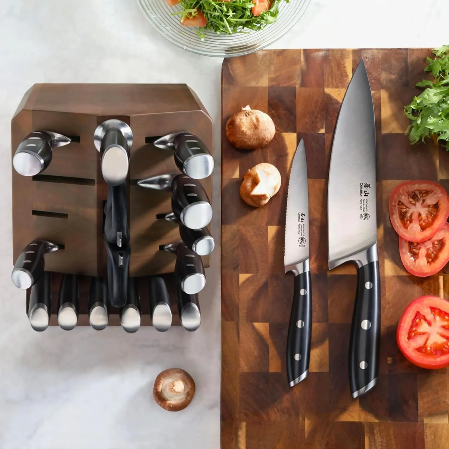 Alps Series German Steel Forged 17-Piece Knife Block Set, Acacia (Black) - Image 6