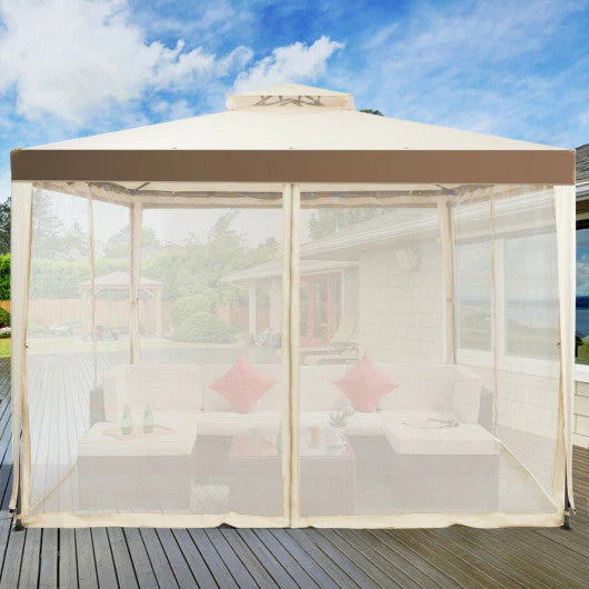 Canopy Gazebo Tent Shelter Garden Lawn Patio With Mosquito Netting-Beige - Image 3