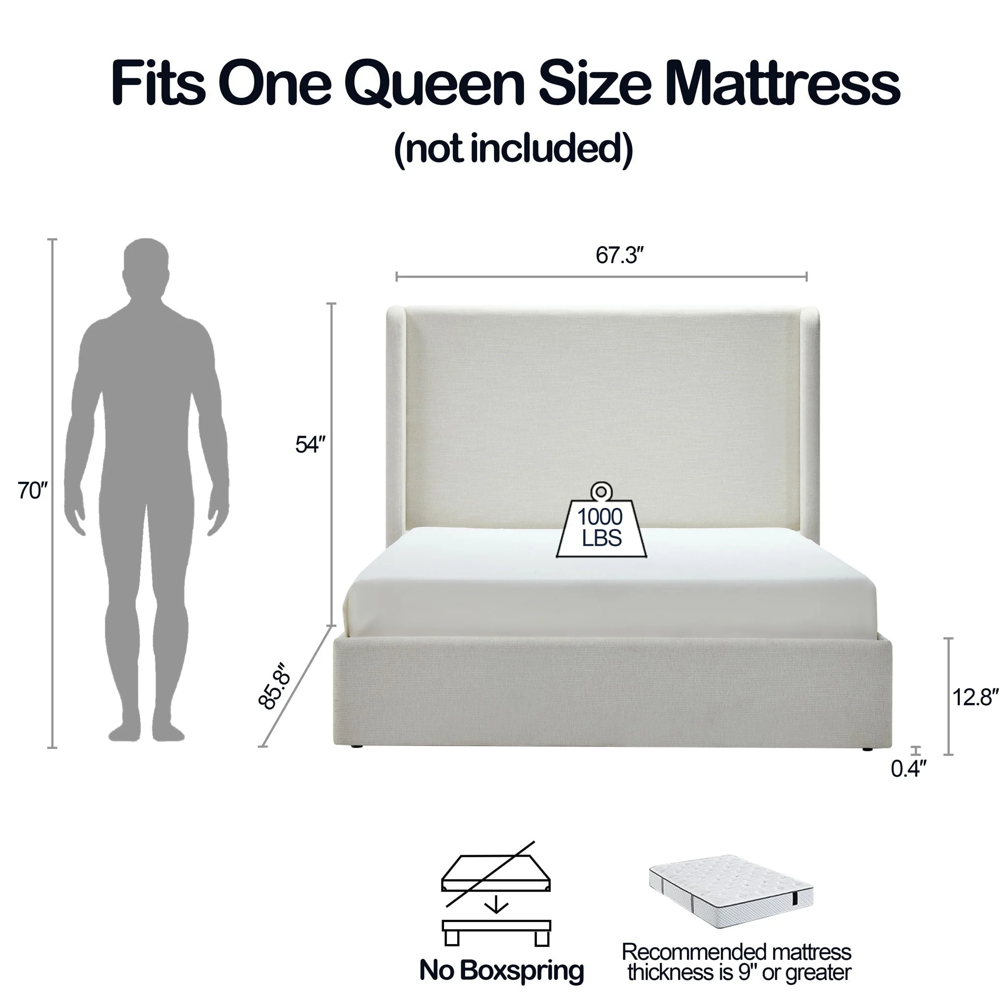 Carmen - Minimalist Upholstered Wingback Bed Frame With High Headboard - Image 4