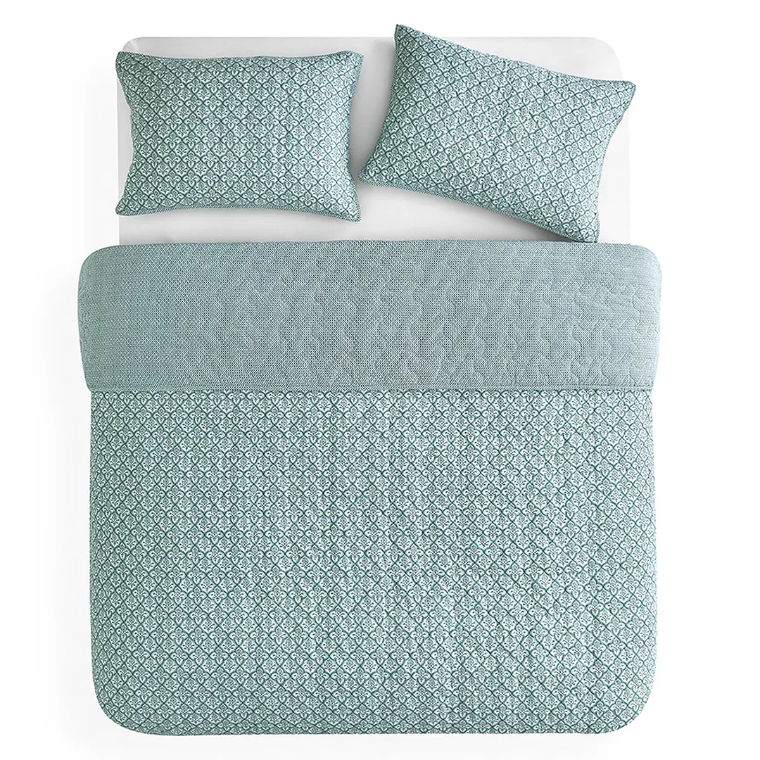 Caro Home 3-piece Cotton Quilt King Set, Daveena Grass - Image 3