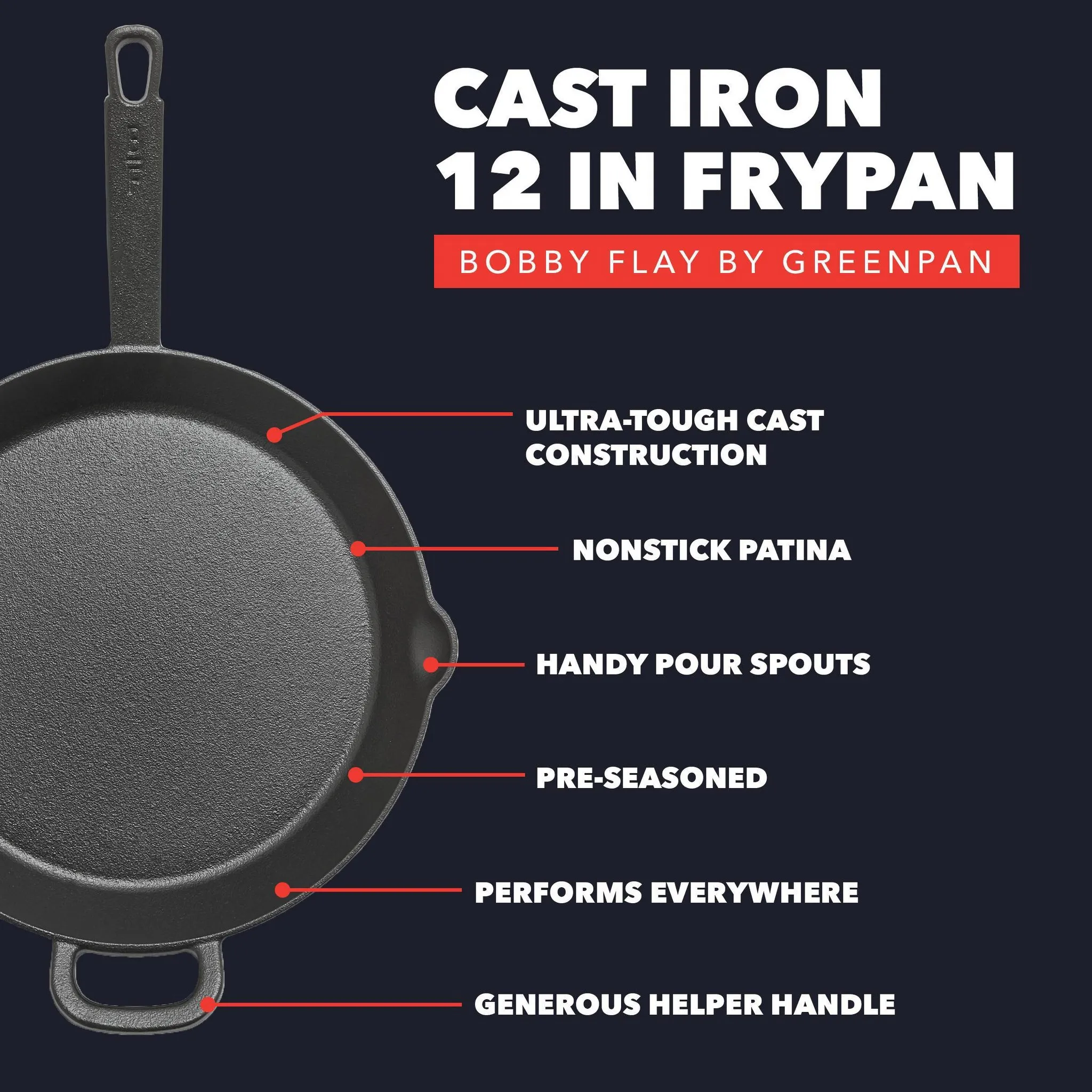 Cast Iron Skillet - Black - 12" - Image 4
