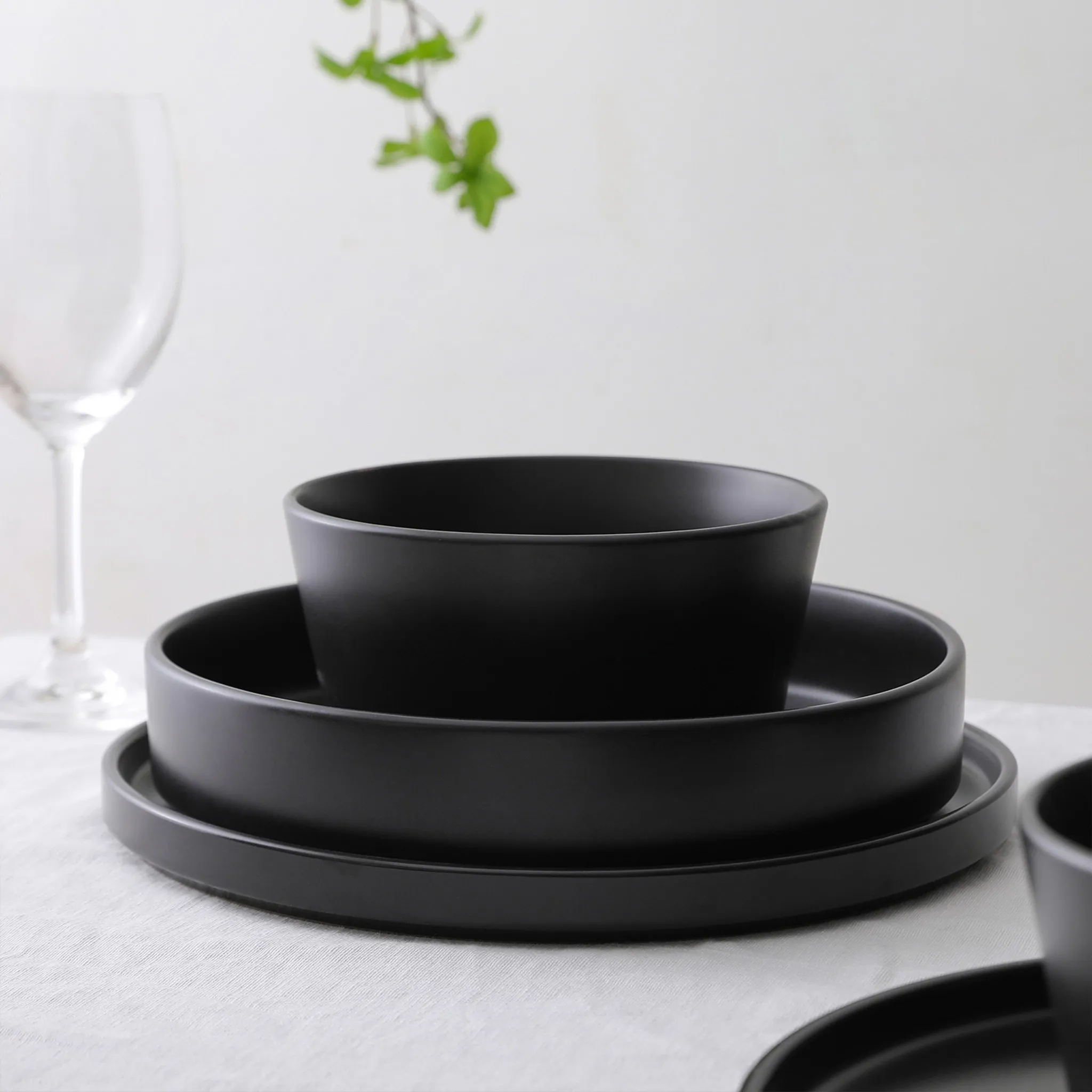 Celina 12-Piece Stoneware Dinnerware Set, Service for 4, Black - Image 2