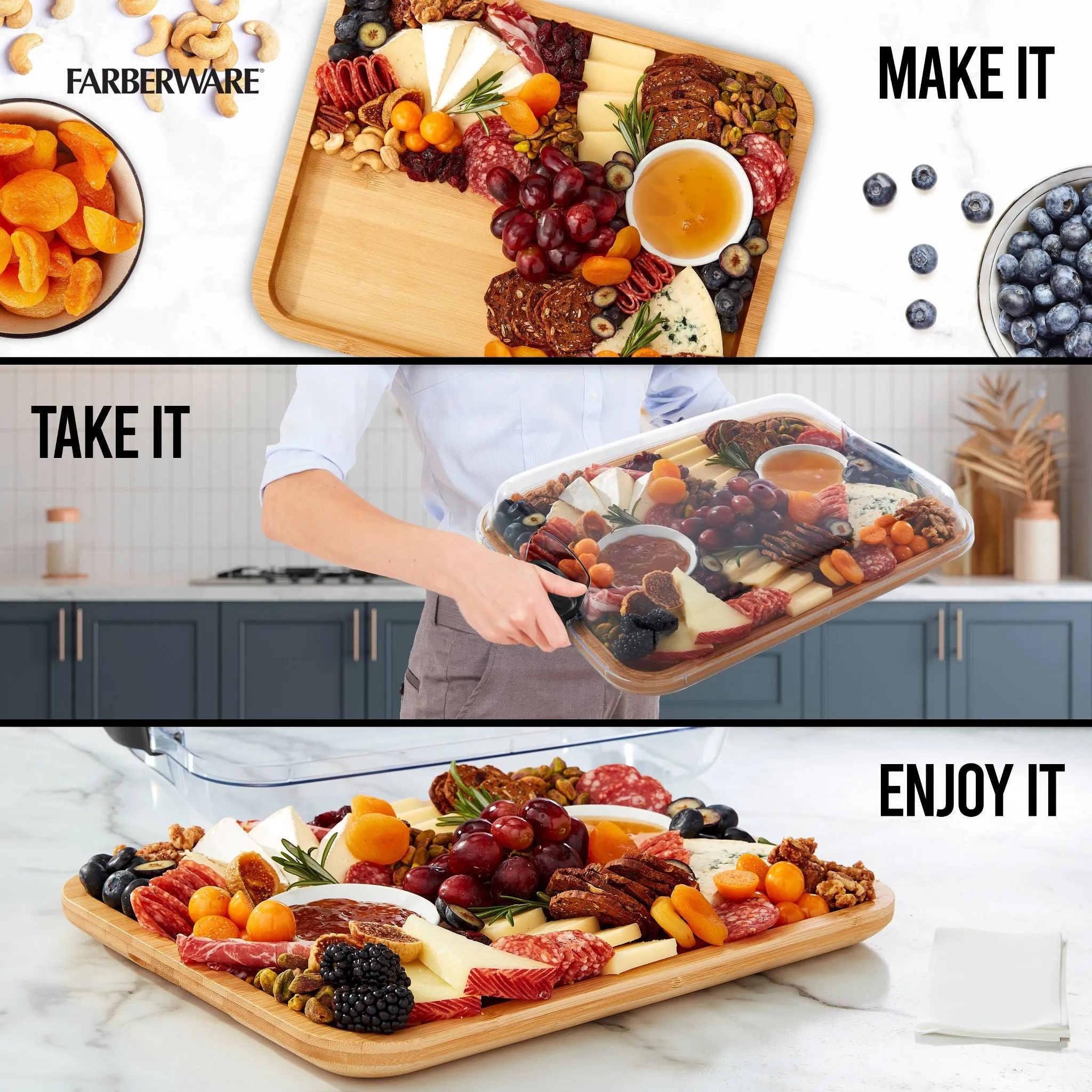 Charcuterie Bamboo Board with Locking Lid - 11 Inch x 14 Inch - Image 3