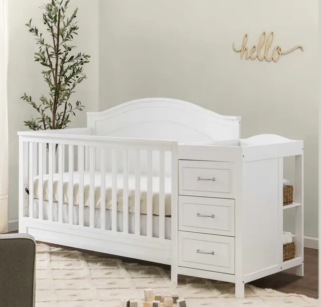 Charlie 4-in-1 Convertible Crib & Changer - White - Image 3