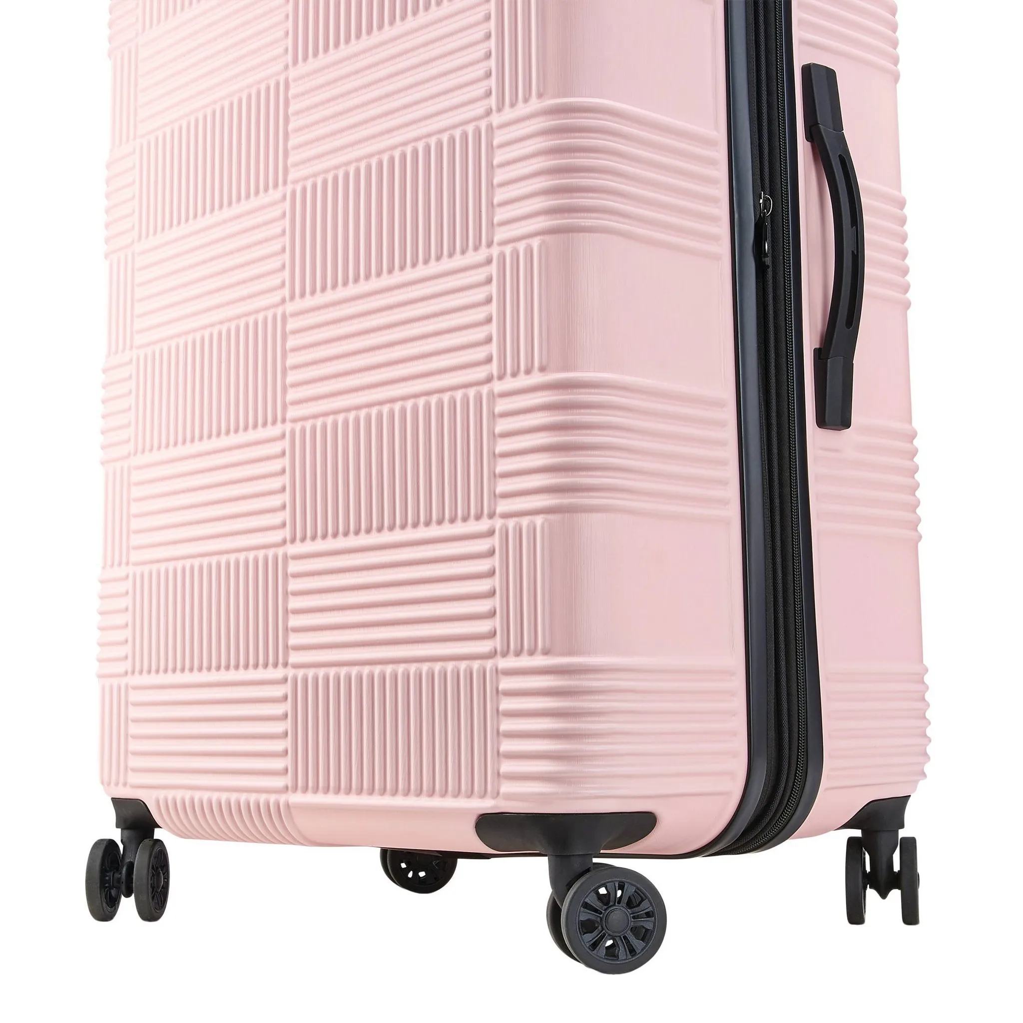 Checkered Hardside Carry On Spinner Suitcase - Pink - Image 3