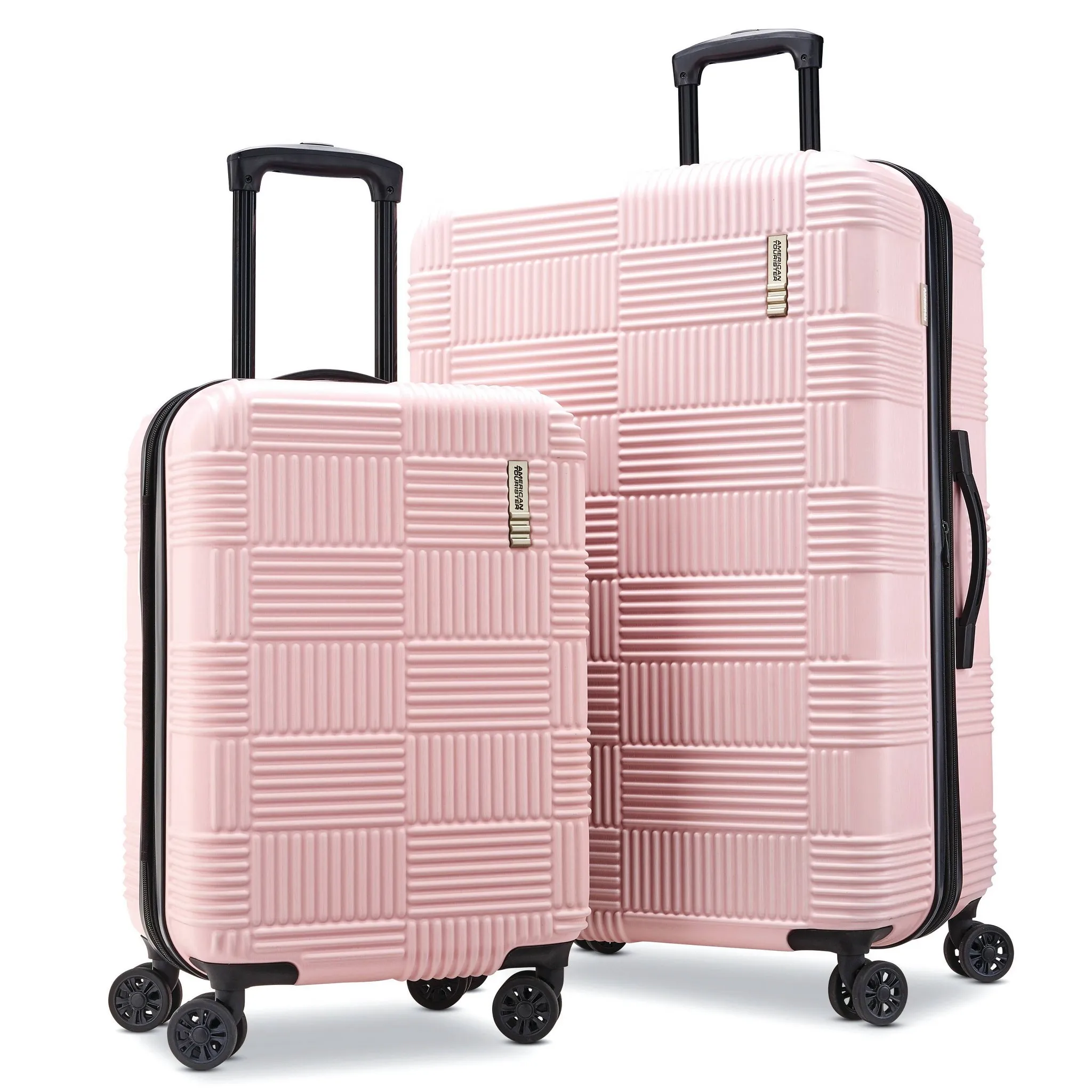 Checkered Hardside Carry On Spinner Suitcase - Pink - Image 6