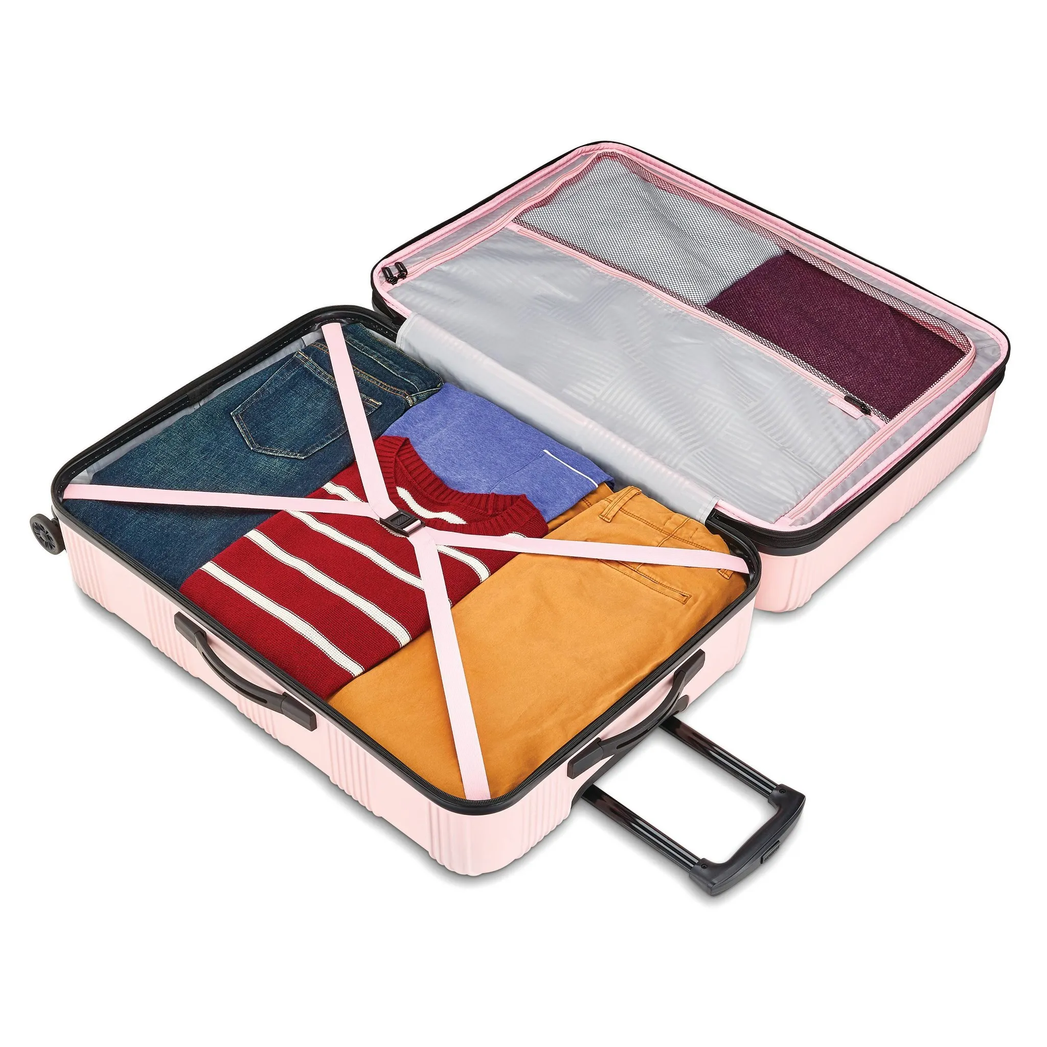Checkered Hardside Carry On Spinner Suitcase - Pink - Image 8