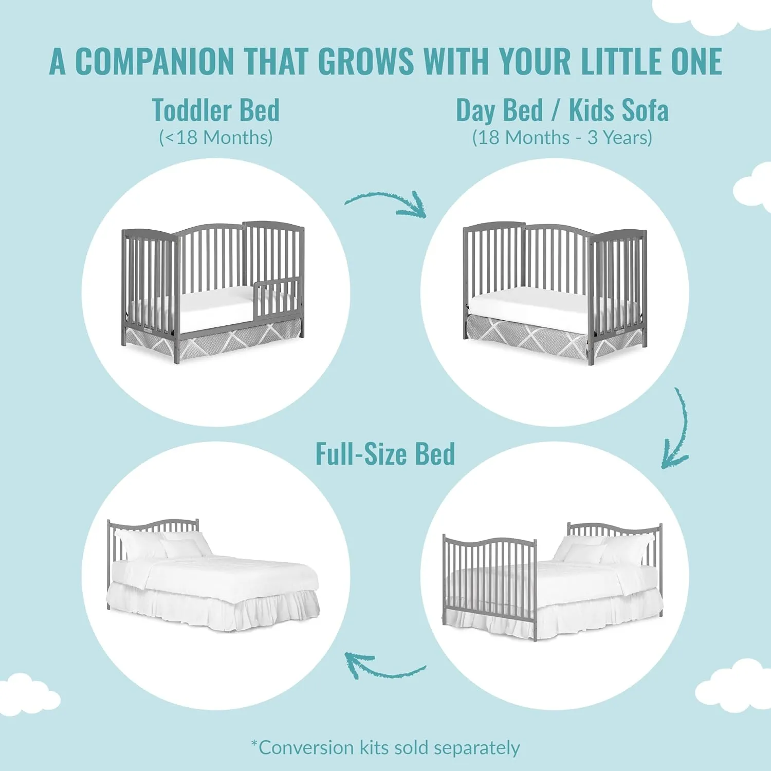 Chelsea 5-in-1 Convertible Crib - Steel Grey - Image 2