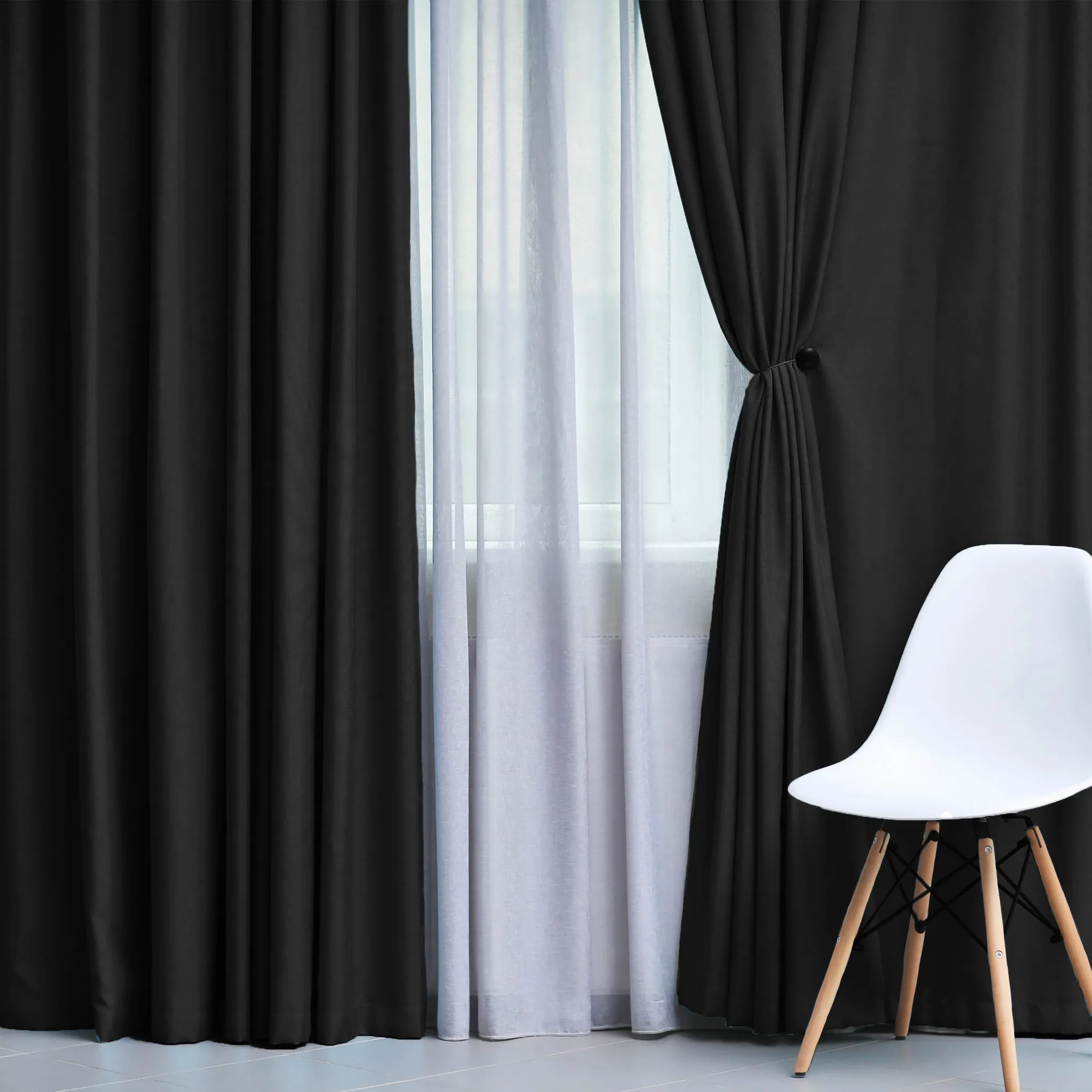 Classic Modern Solid Room Darkening Semi-Blackout Curtains - Black - Image 5