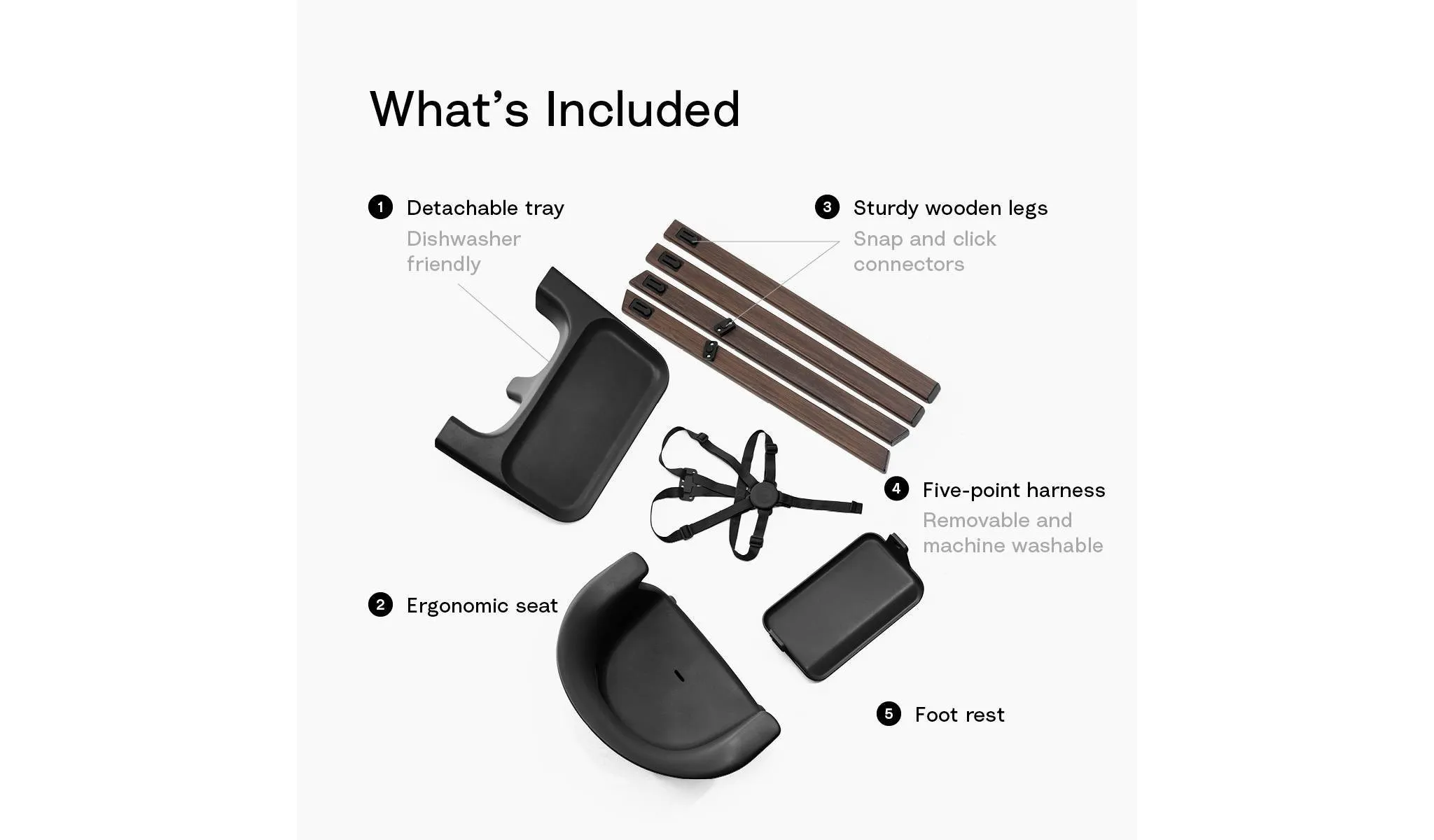Clikk High Chair All-in-One with Tray & Harness - Black Warm Brown - Image 3