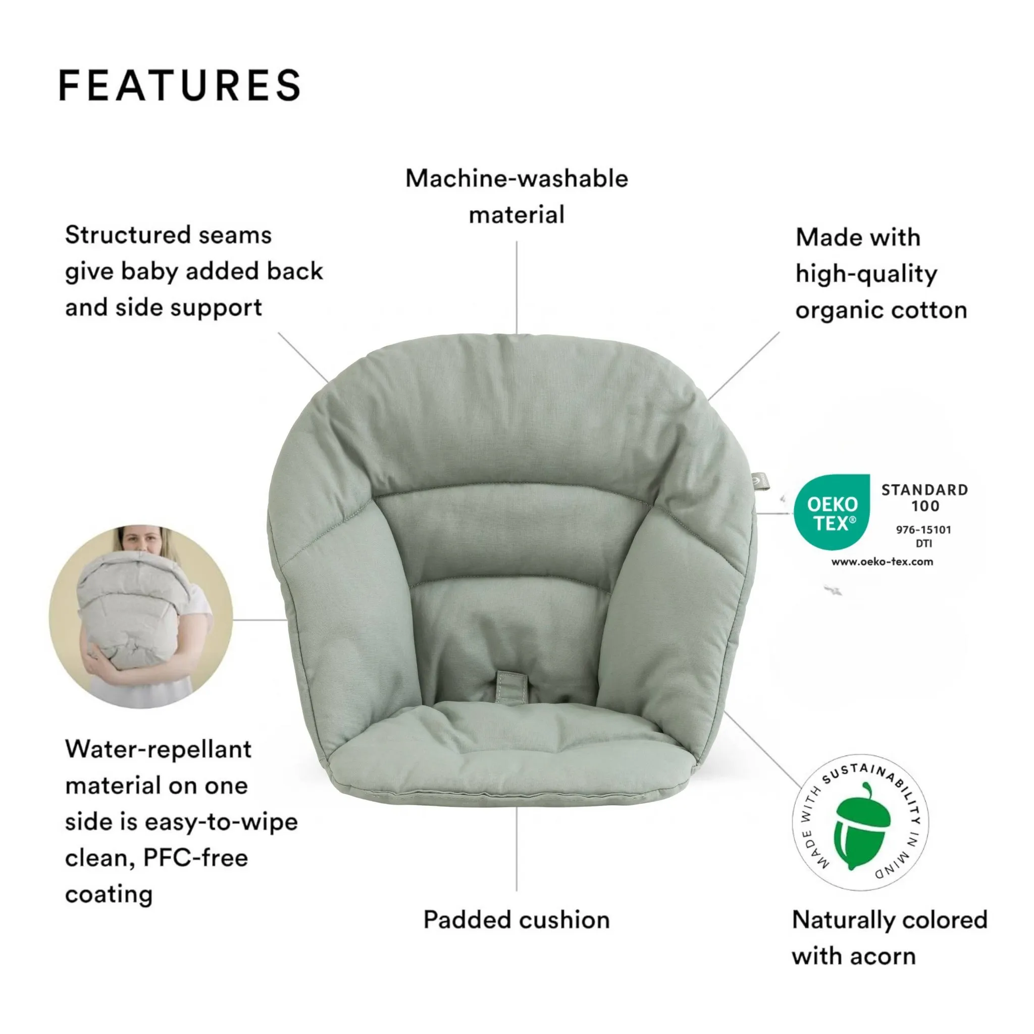Clikk High Chair Cushion - Glacier Green - Image 3