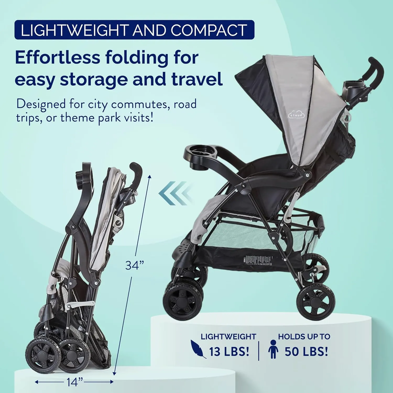 Cloud Plus Lightweight Umbrella Stroller (Slate Grey) - Image 3