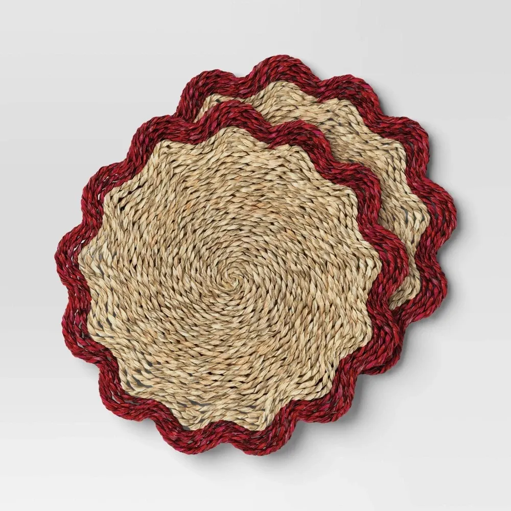 Coastal 2-Pack Woven Seagrass Charger with Red Border - Image 2