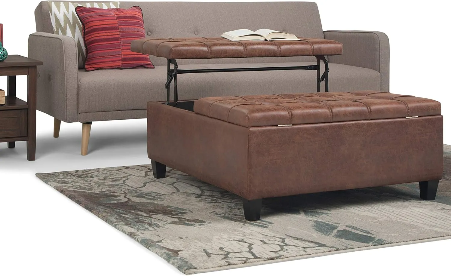 Coffee Table Storage Ottoman - Distressed Umber Brown - Image 2