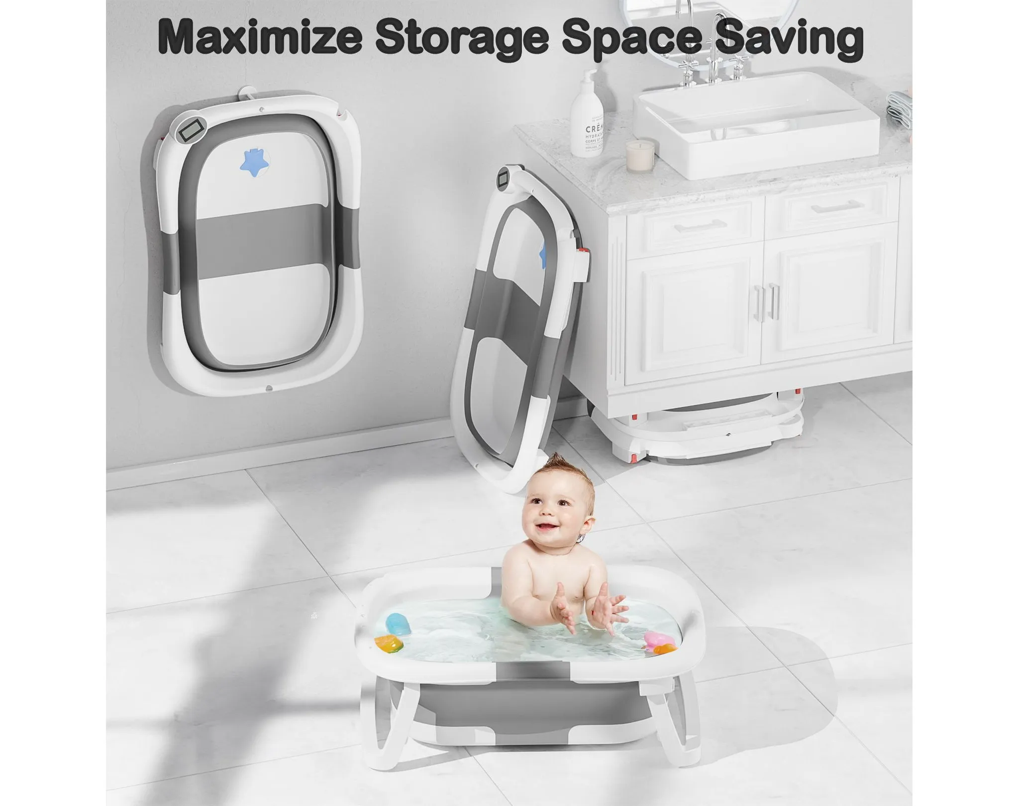 Collapsible Baby Bathtub for Infants and Toddlers - Gray - Image 2