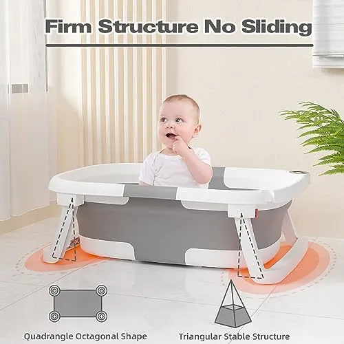 Collapsible Baby Bathtub With Soft Cushion - Gray - Image 8