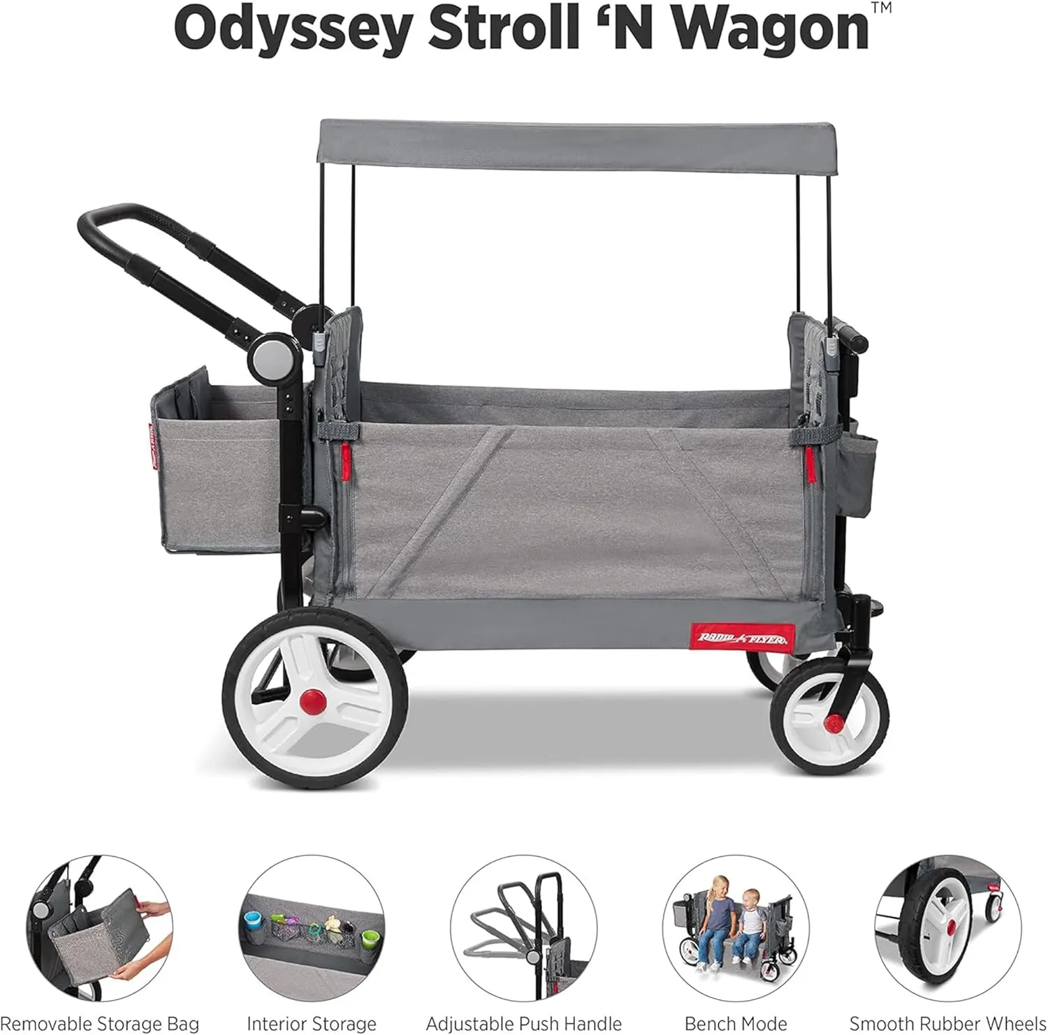 Collapsible Stroll Wagon with Storage Bag - Light Grey - Image 2