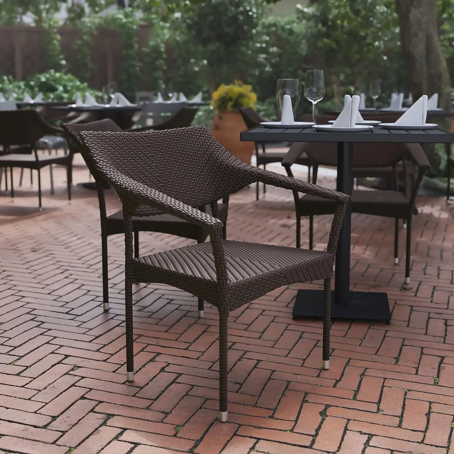 Commercial Grade PE Rattan Stacking Patio Chairs - Gray - Image 4