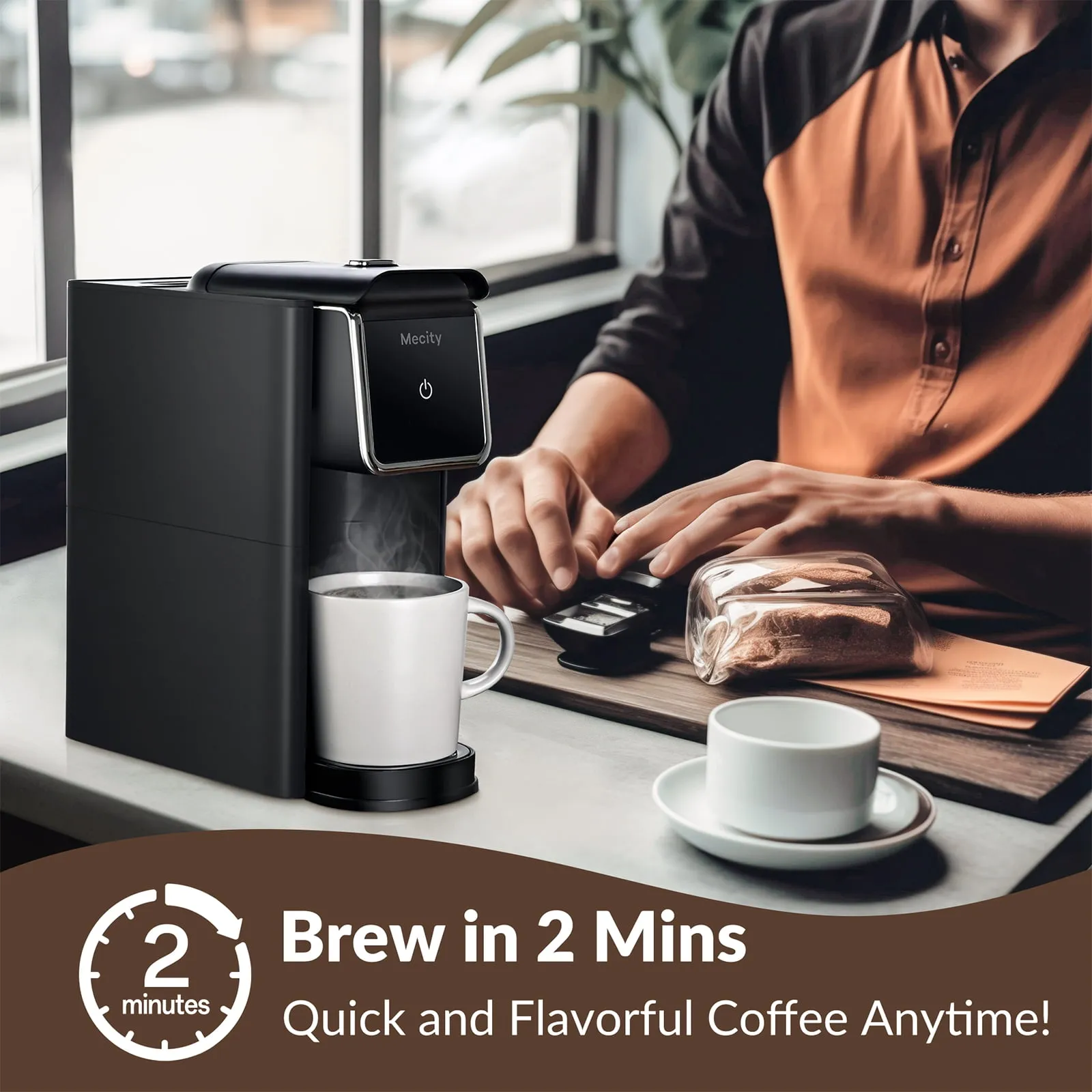 Compact Coffee Maker for Ground Coffee & Loose Tea - Single Serve, 6-12 Oz Brew, Black - Image 4