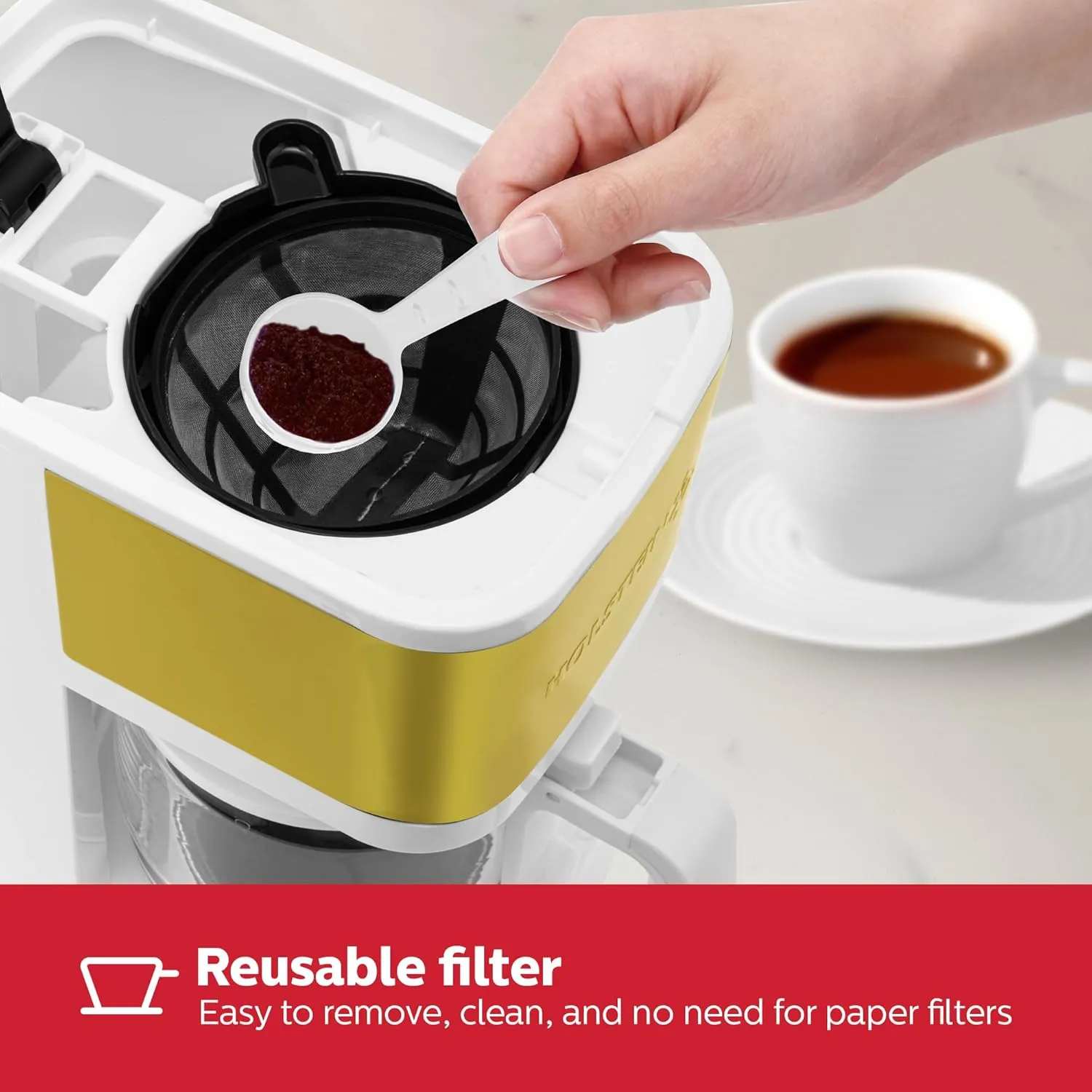Compact Drip Coffee Maker - White & Gold - Image 5