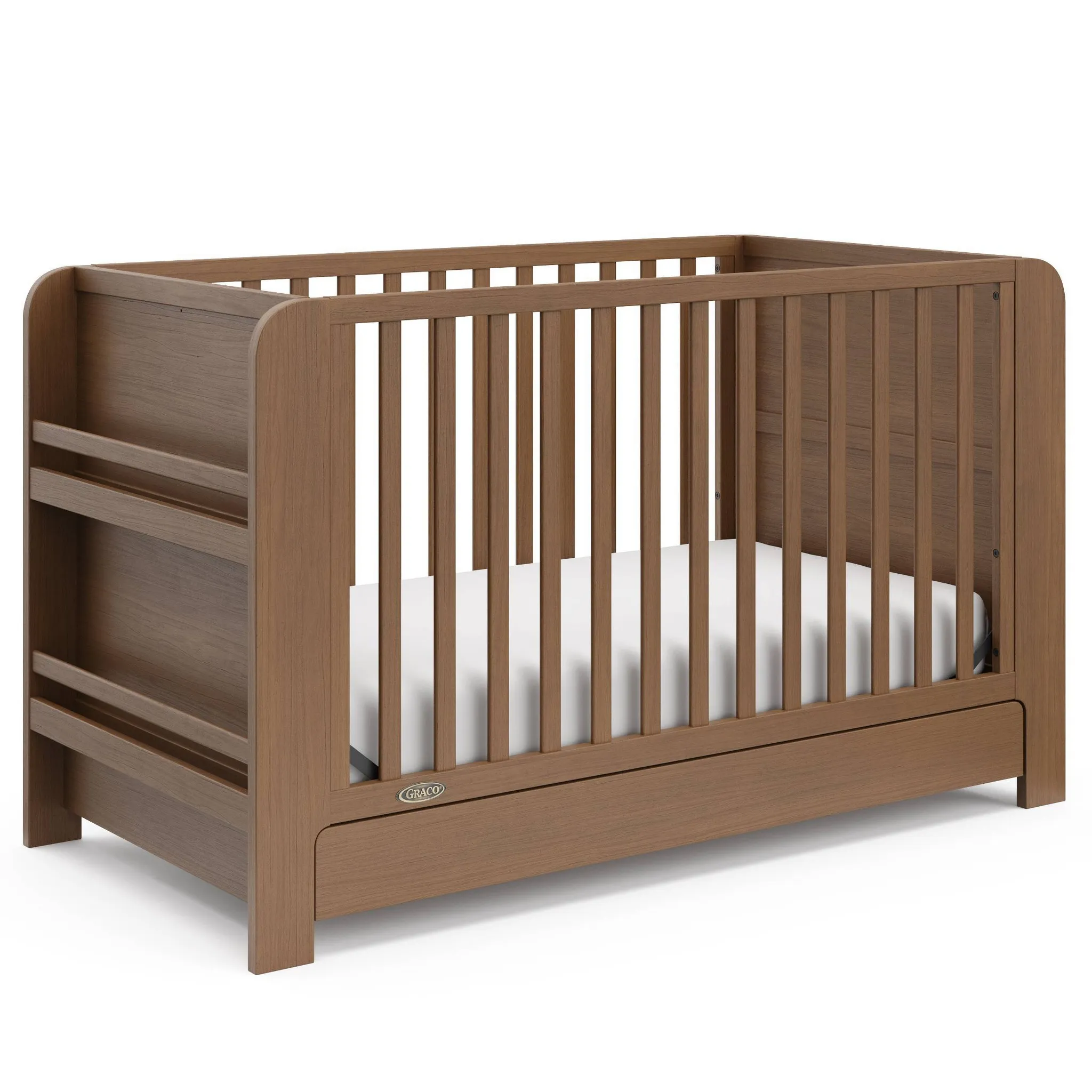 Convertible 4-in-1 Bookshelf Crib with Drawer - Hazelnut - Image 2