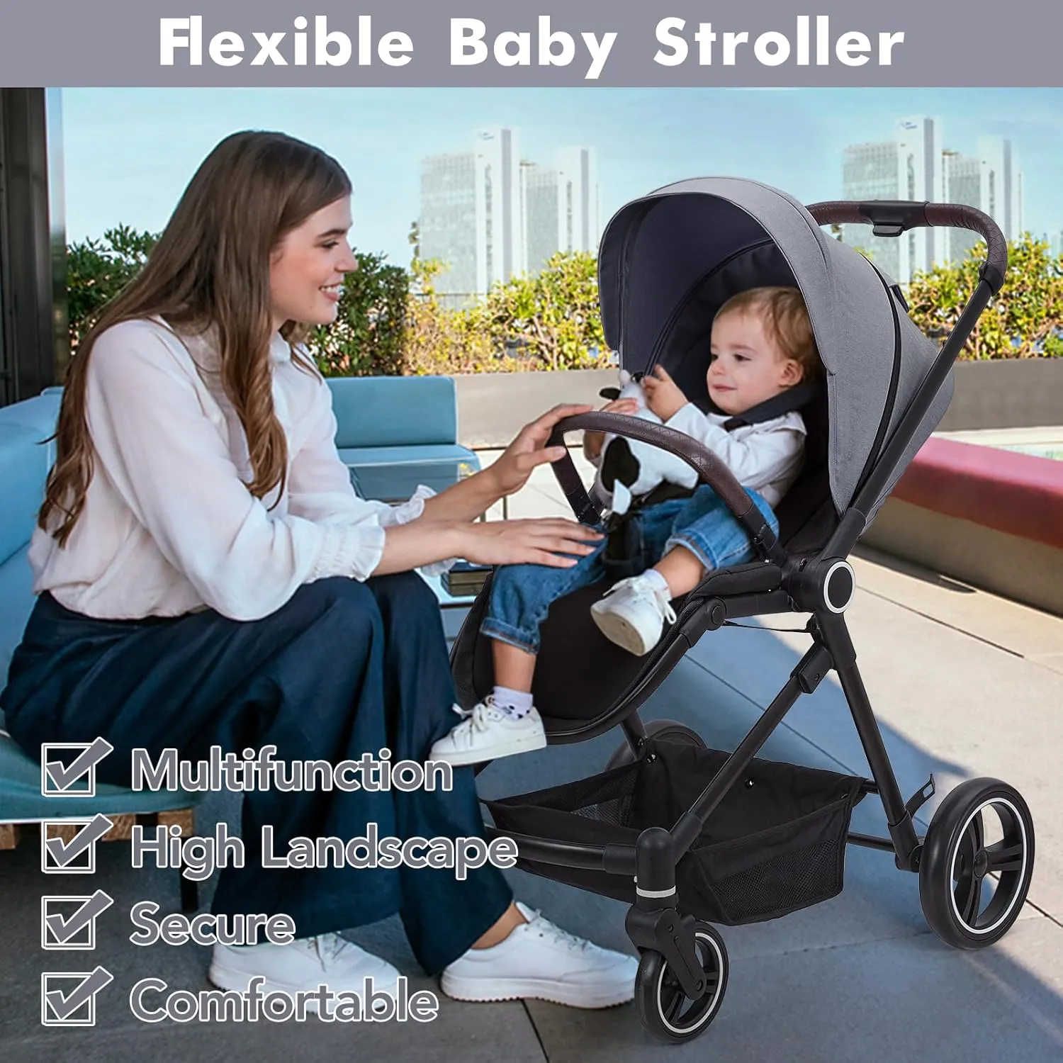 Convertible Baby Pram - Light Grey - Image 3