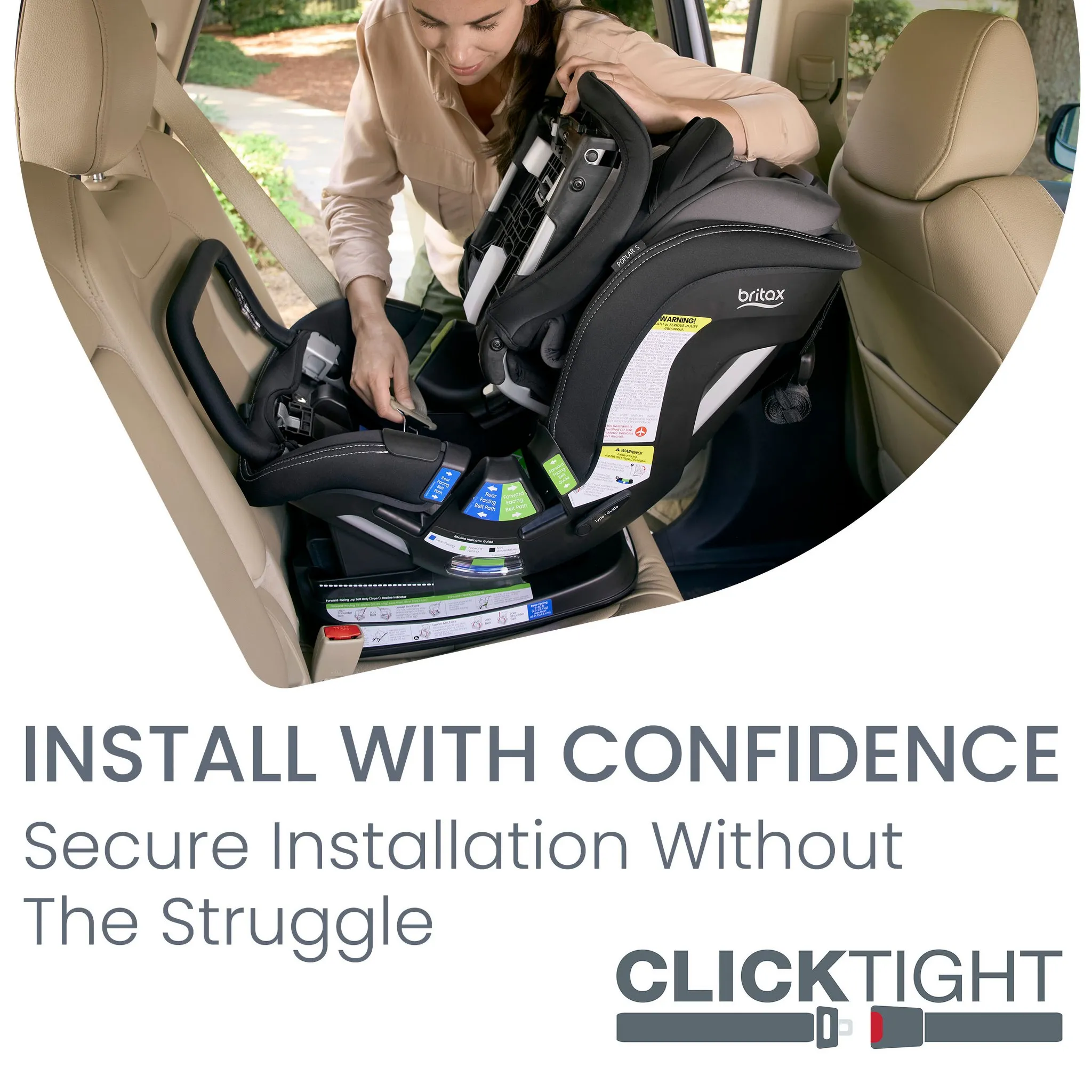 Poplar S Convertible Car Seat - Slim 17" Design - ClickTight Technology - Stone Onyx - Image 4