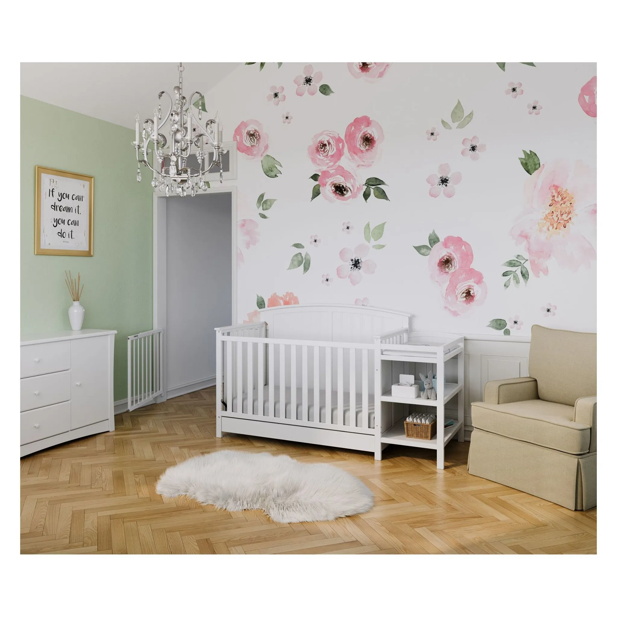 Steveston 5-in-1 Convertible Baby Crib & Changer - White - Image 3