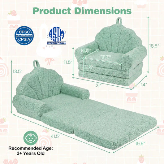 Convertible Kids Sofa 2-in-1 Fold Out Toddler Couch Chair-Green - Image 5