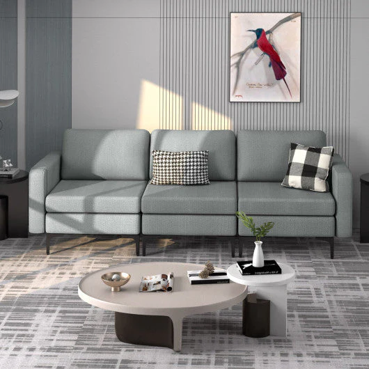 Convertible Leather Sofa Couch With Magazine Pockets 3-Seat With 2 USB Port-Dark Gray - Image 3