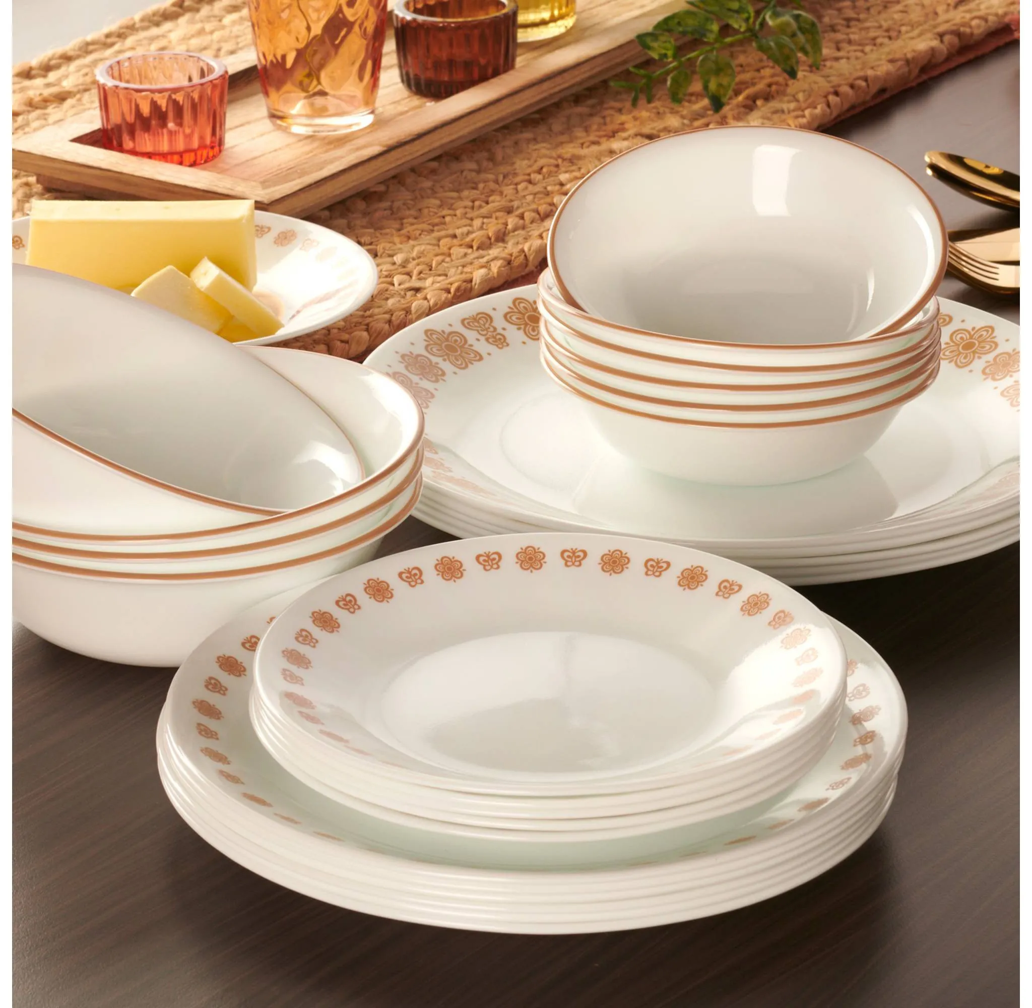 Corelle 16pc Butterfly Gold Dinnerware Set - Image 3