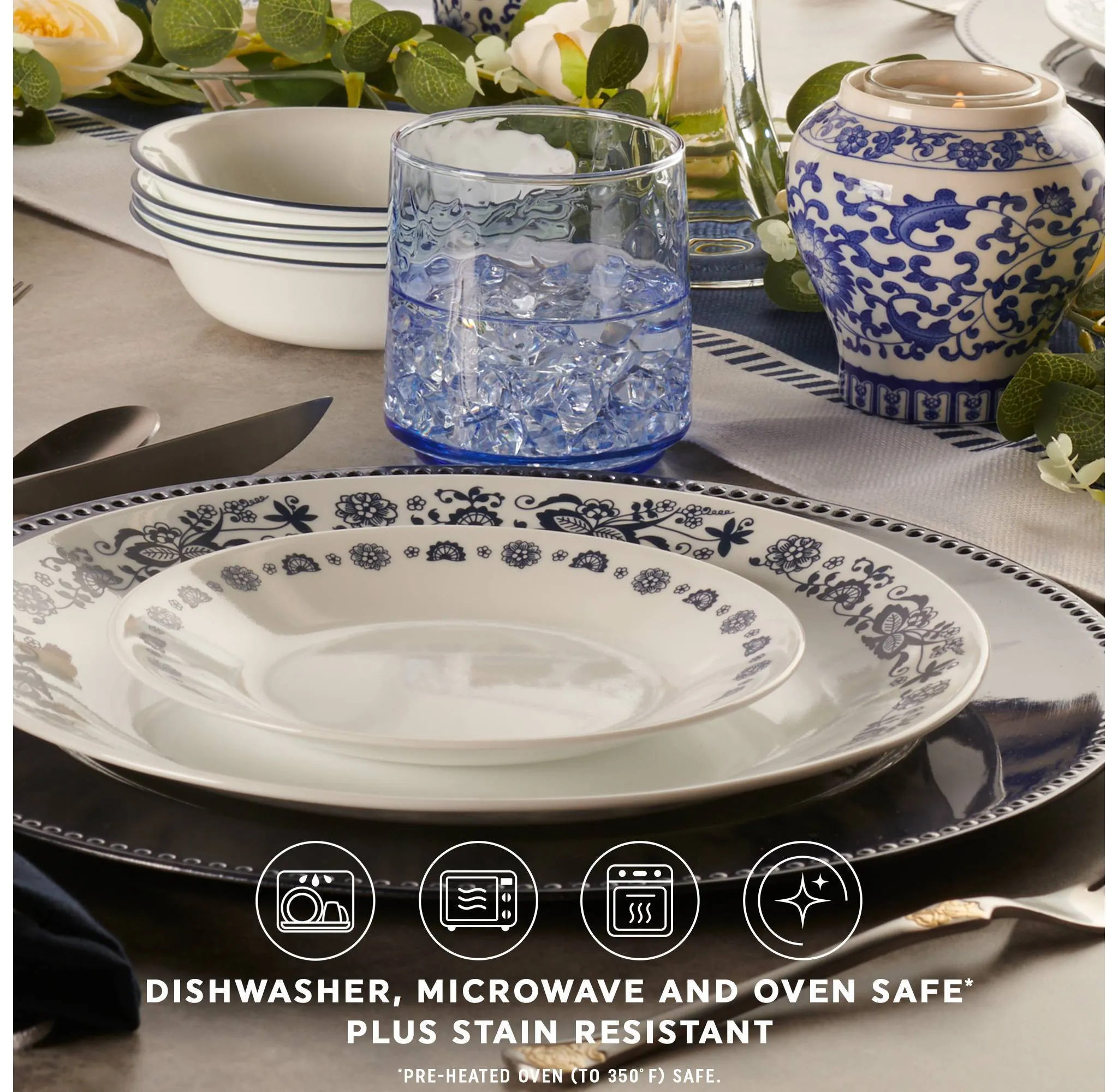 Corelle 16pc Old Town Blue Dinnerware Set - Image 4