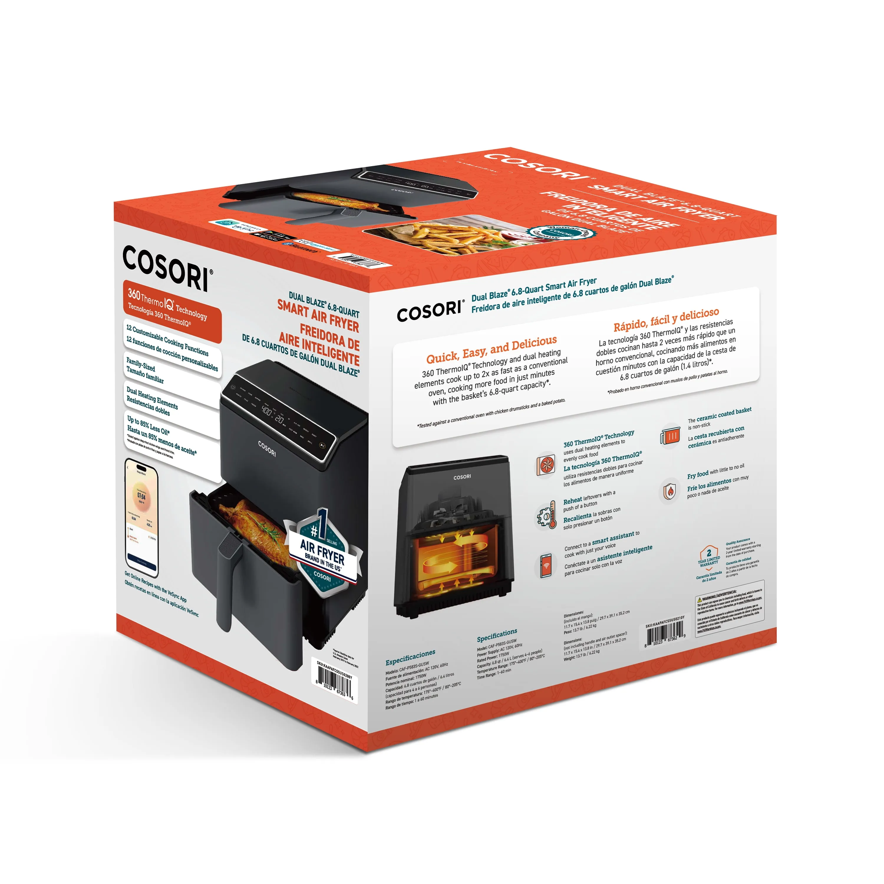 Cosori Dual Blaze 6.8Qt Smart Air Fryer With Ceramic Coating - Dark Gray - Image 5