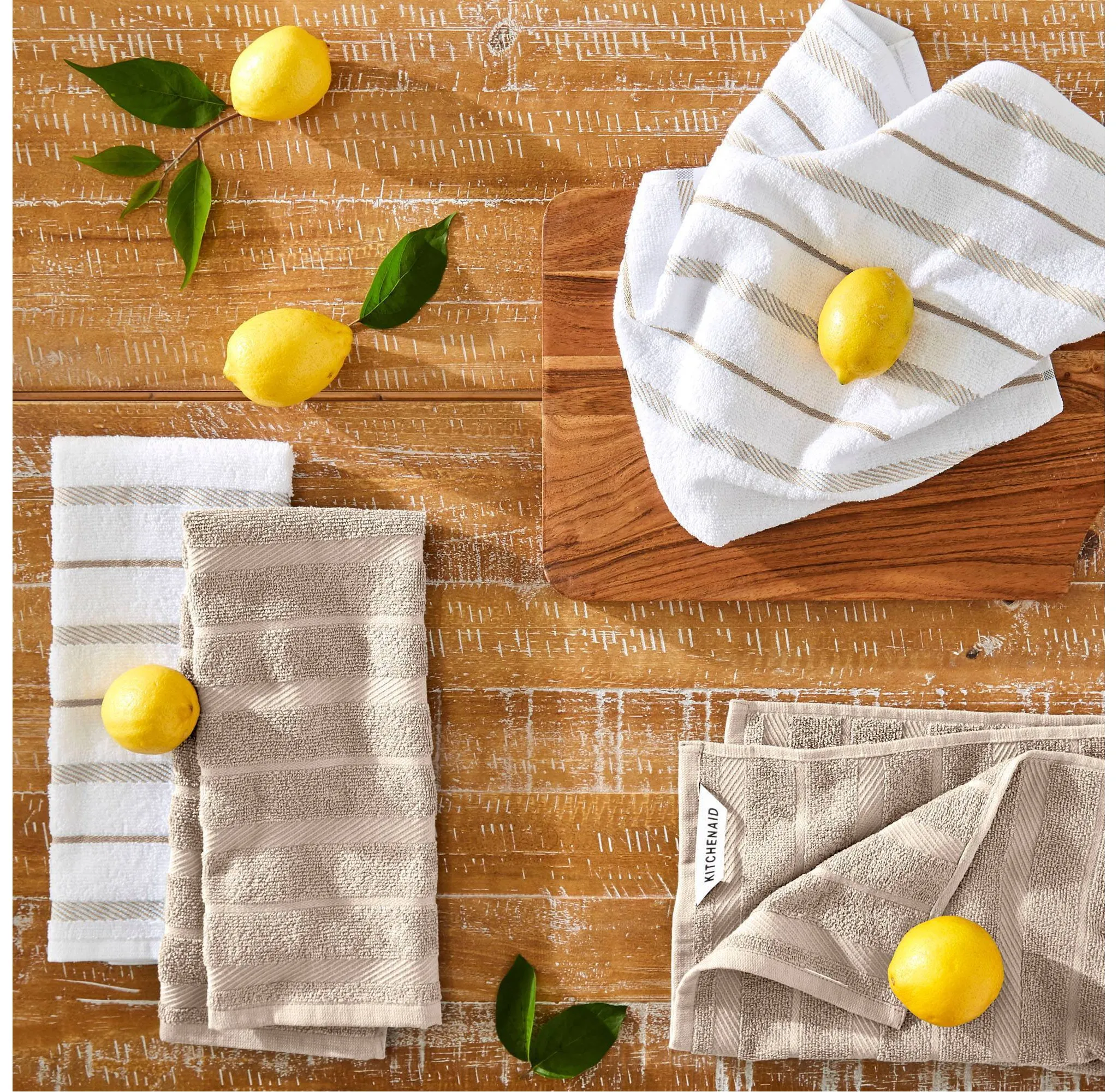 Cotton Kitchen Towel Set - Tan Stripe - Image 2