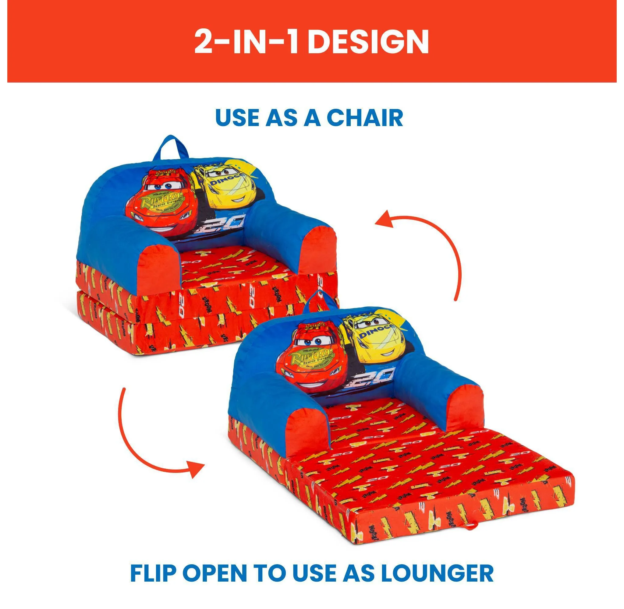 Cozee Buddy Flip, Cars-Out Kids Chair - Image 2