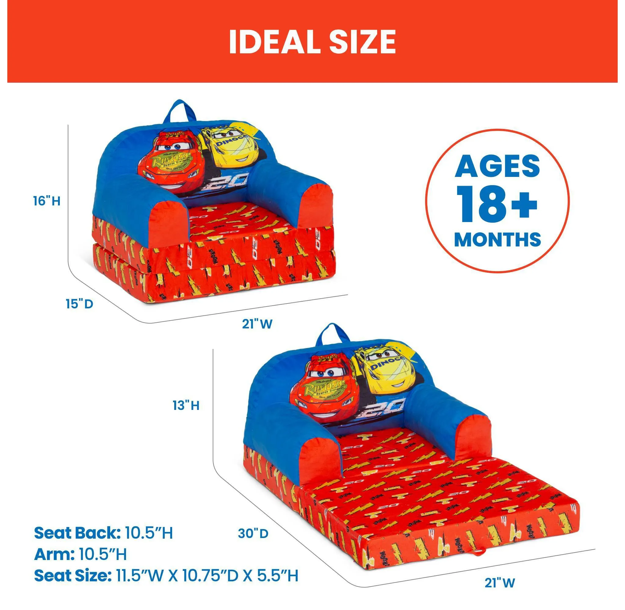 Cozee Buddy Flip, Cars-Out Kids Chair - Image 3