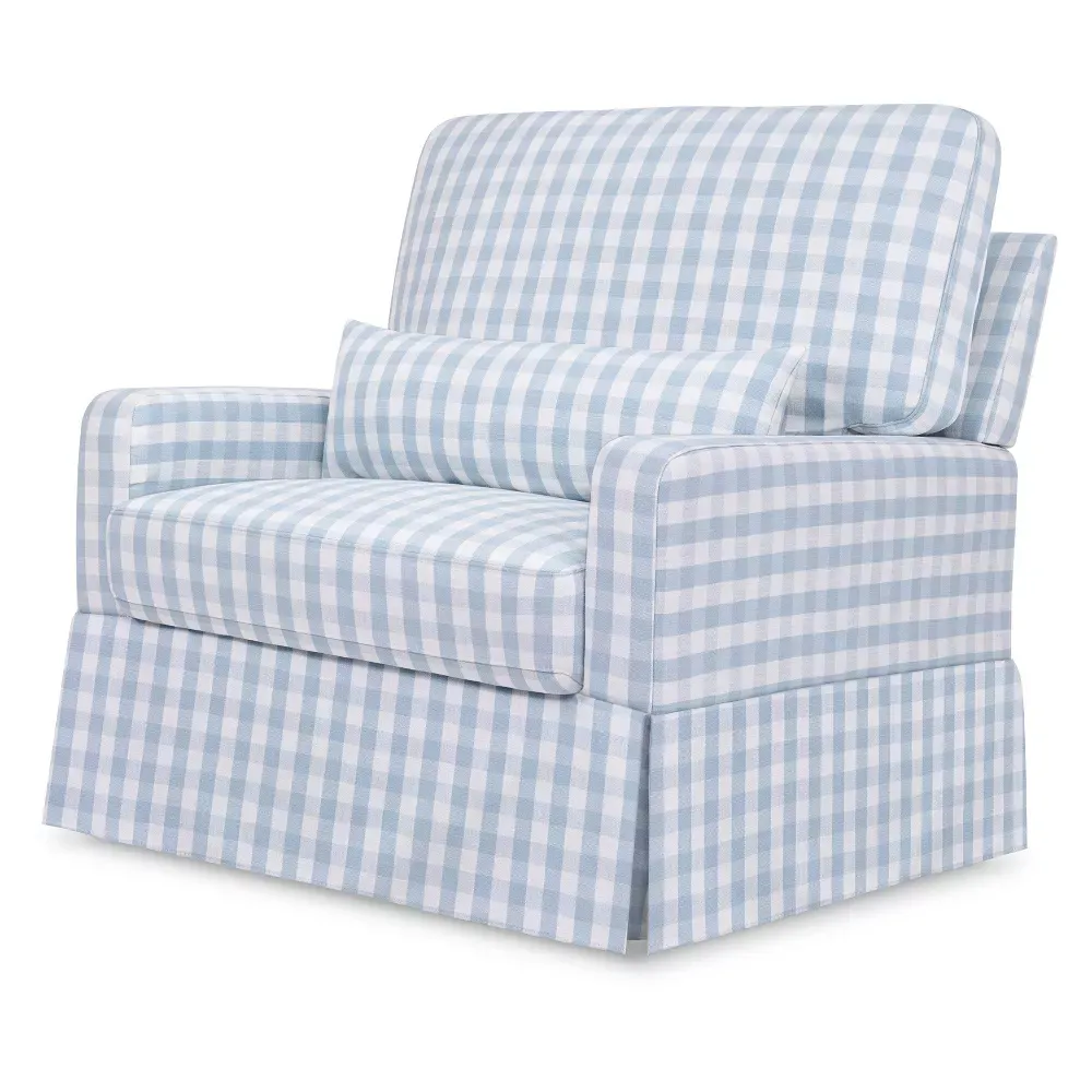 Crawford Chair and a Half Pillowback Swivel Glider - Blue Gingham