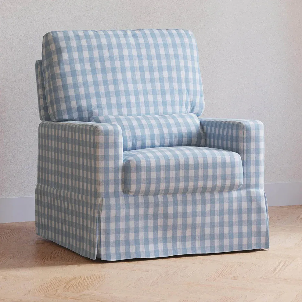 Crawford Pillowback Comfort Swivel Glider - Blue Gingham - Image 2
