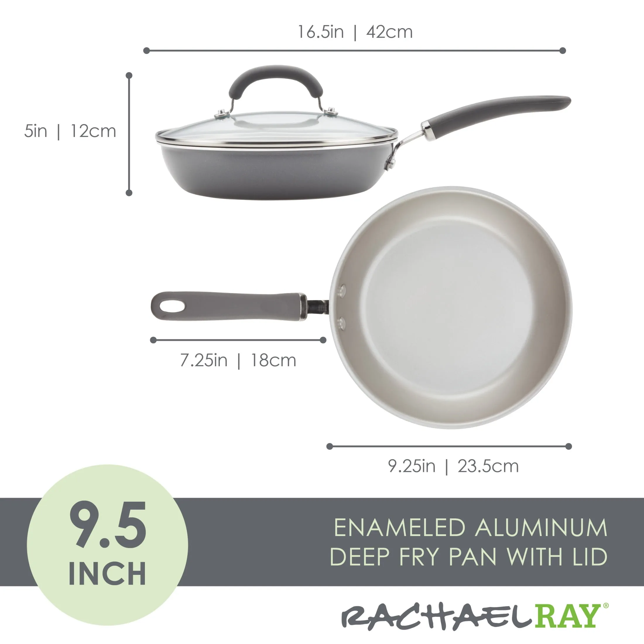 Create Delicious Nonstick Deep Frying Pan with Lid - 9.5 Inch - Gray - Image 6