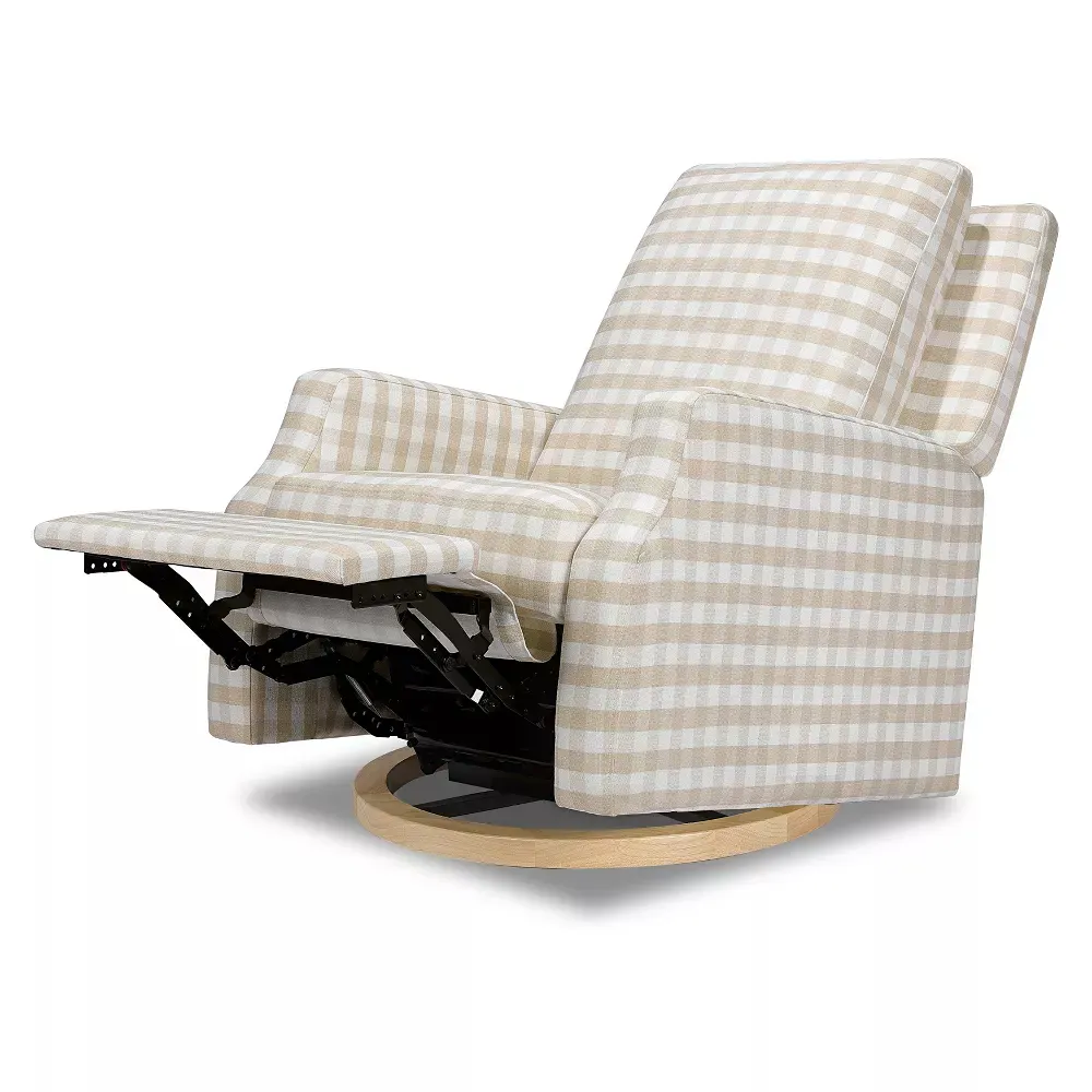 Crewe Recliner and Swivel Glider with Light Wood Base - Tan Gingham - Image 2