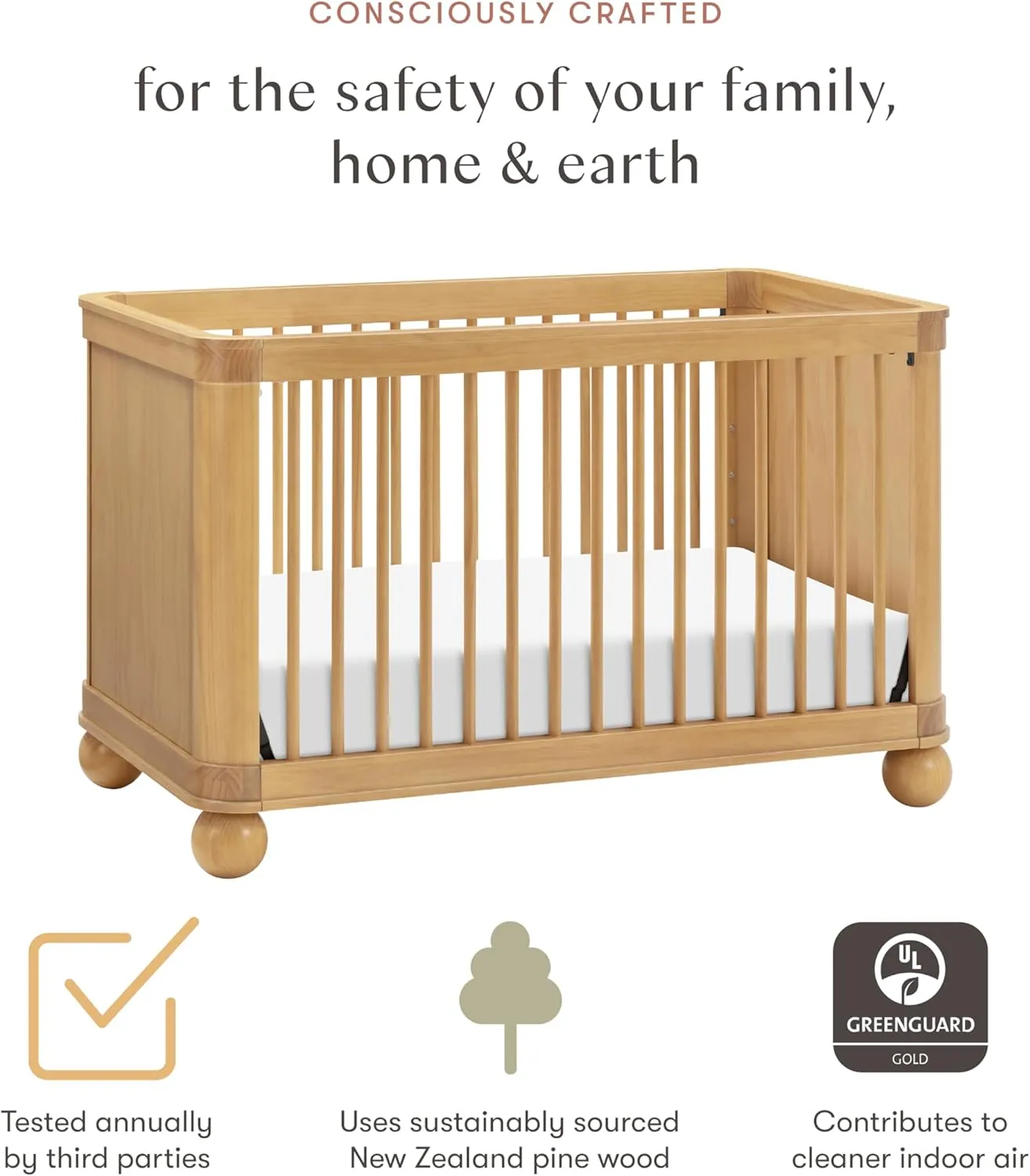 Crosby 3-in-1 Convertible Crib - Honey - Image 5