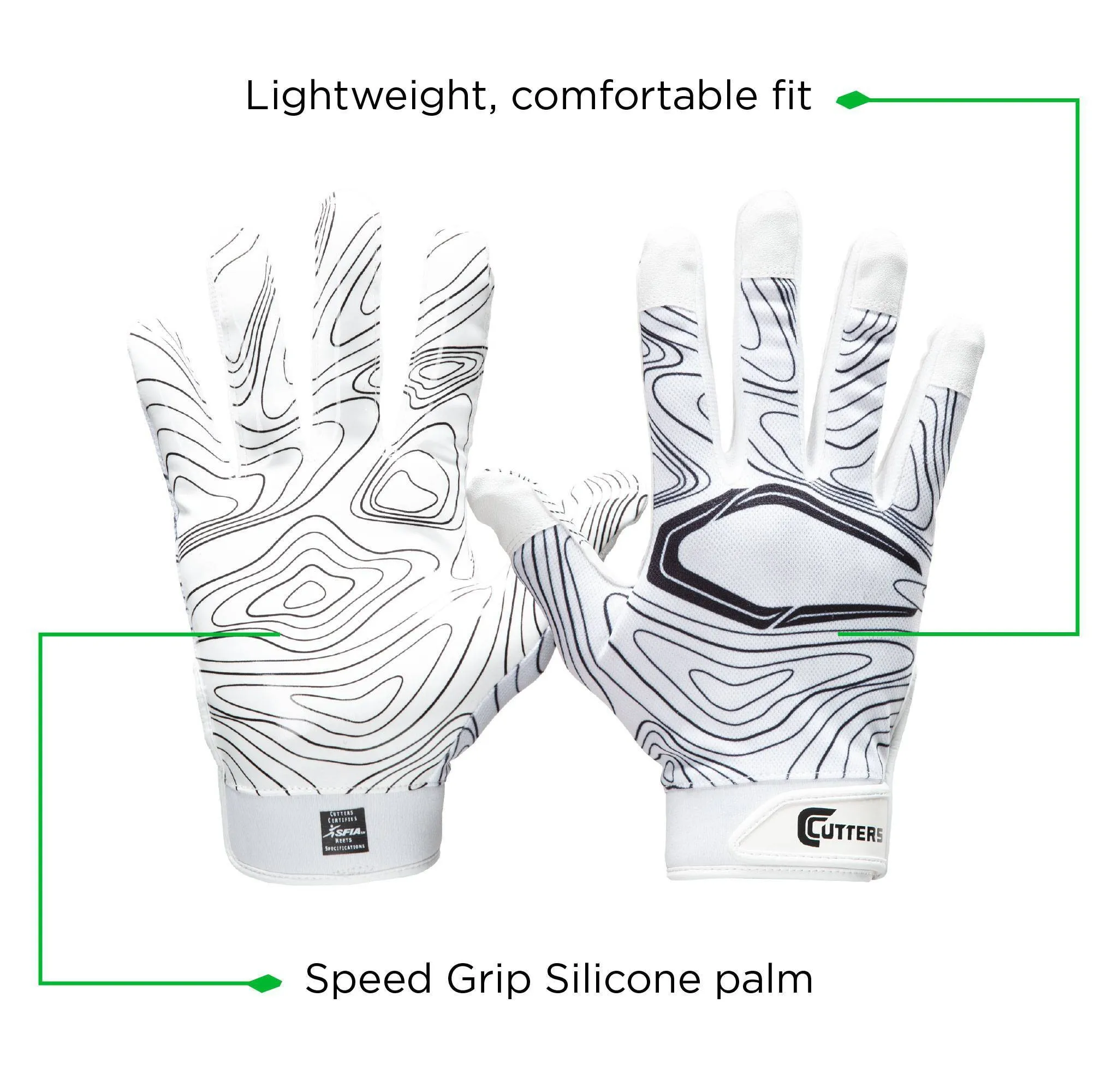 Cutters Game Day Receiver Youth Sports Gloves - White Topo L/XL - Image 2