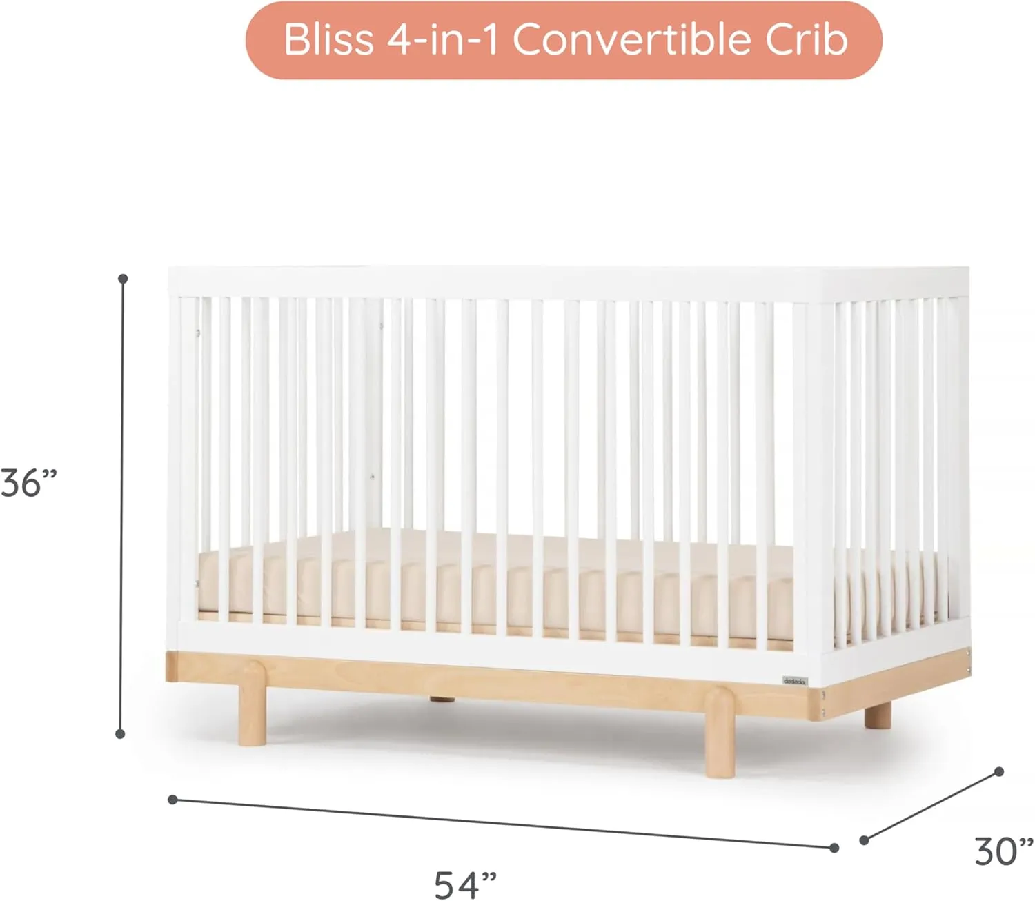 Dadada Baby Bliss 4-in-1 Convertible Crib to Toddler Bed - White/Natural - Image 5