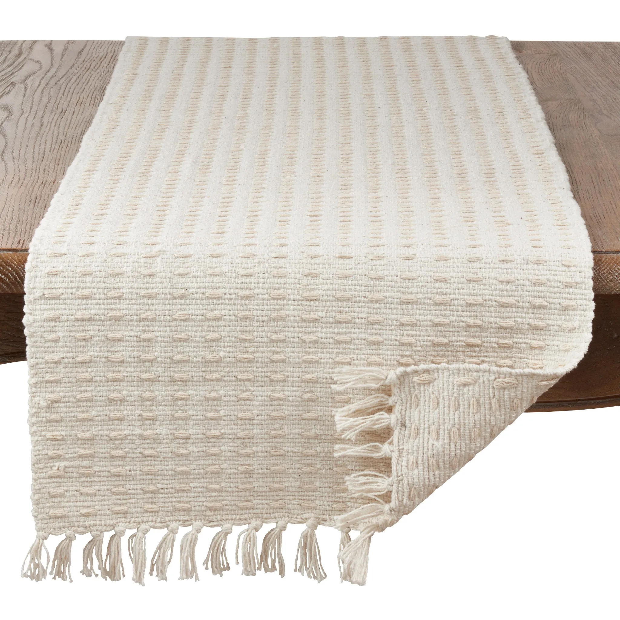 Dashed Woven Table Runner, 16"x90", Beige - Image 2